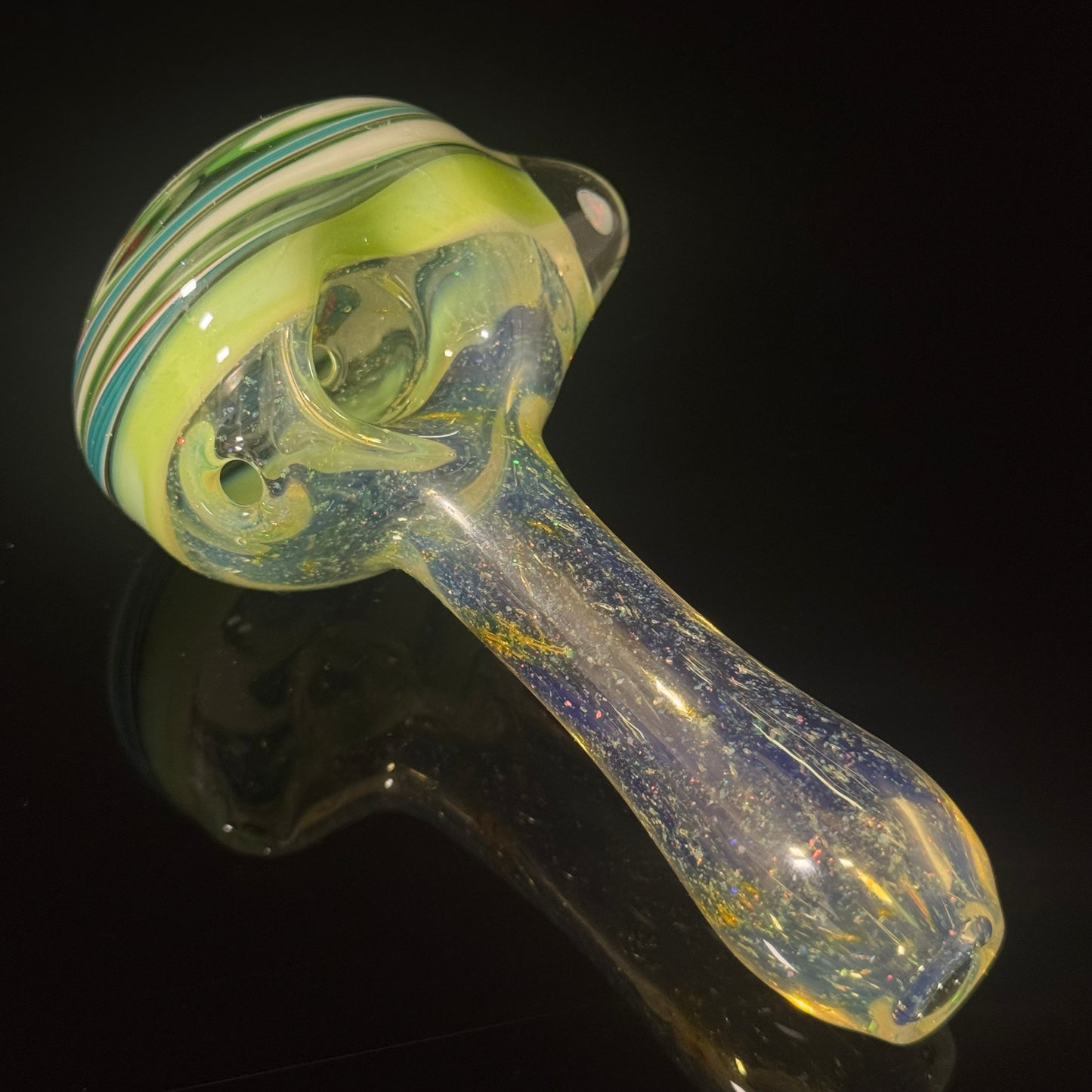 Full Crushed Opal Switchback Glass Pipe, Heady Hand Blown with An Opal