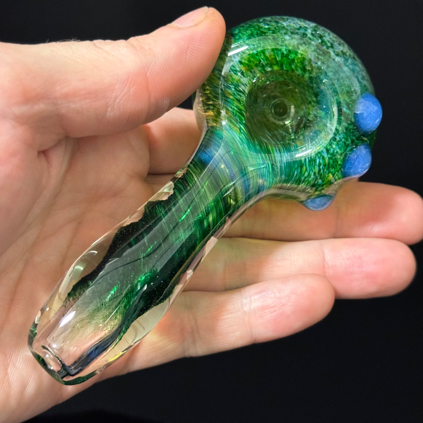 Inside out Black & Green Glass Pipe Heady Pipe Hand Blown Extra Thick