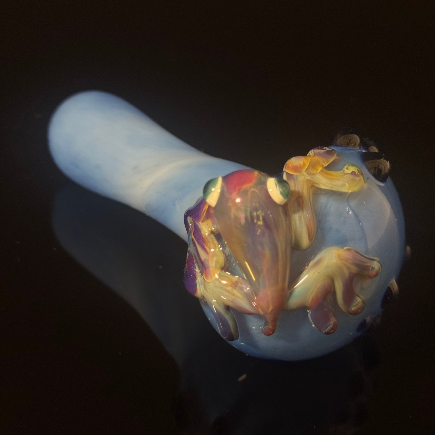 Frog Sculpture on a Multicolor wrapped Glass Pipe, Heady Hand Blown