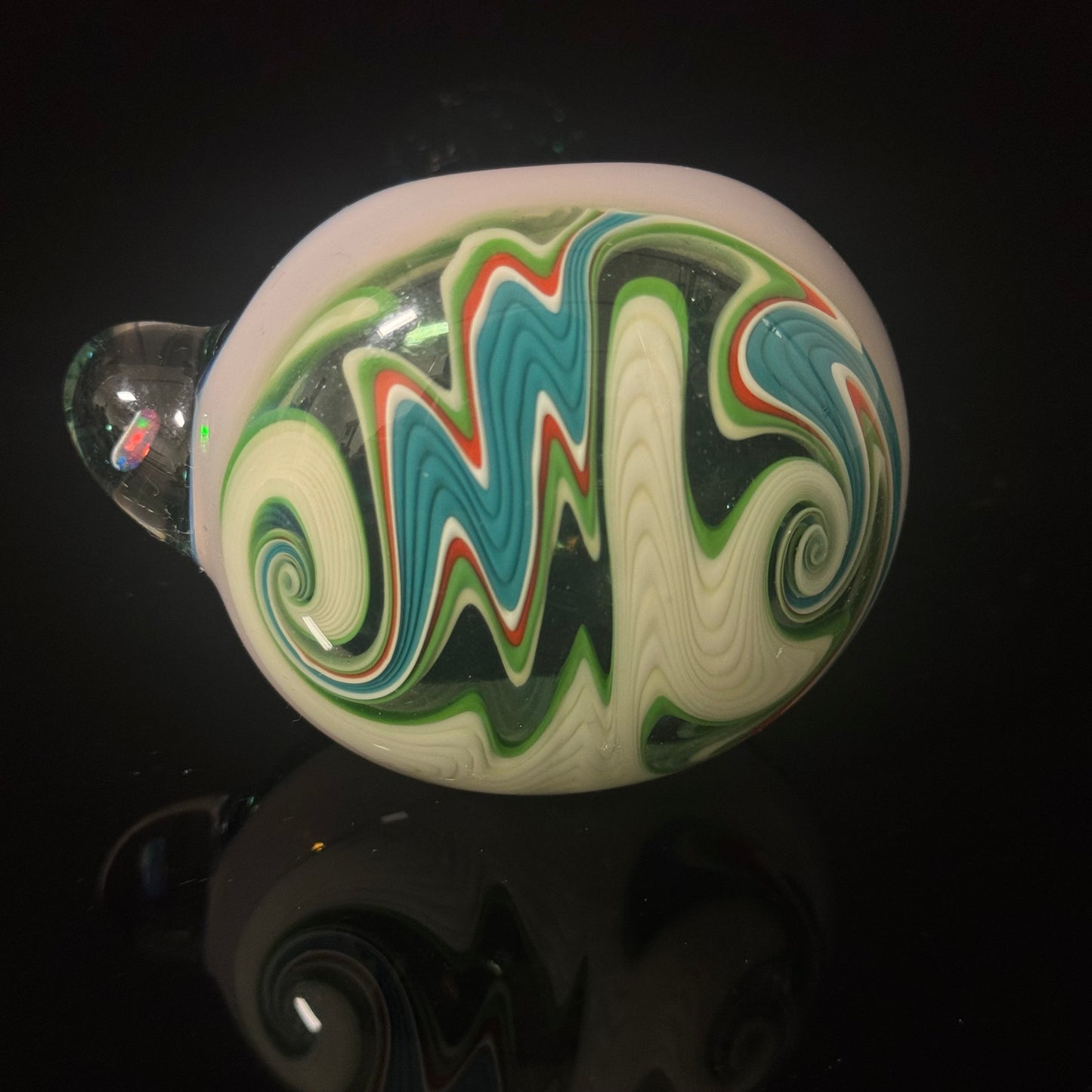 Full Crushed Opal Switchback Glass Pipe, Heady Hand Blown with An Opal
