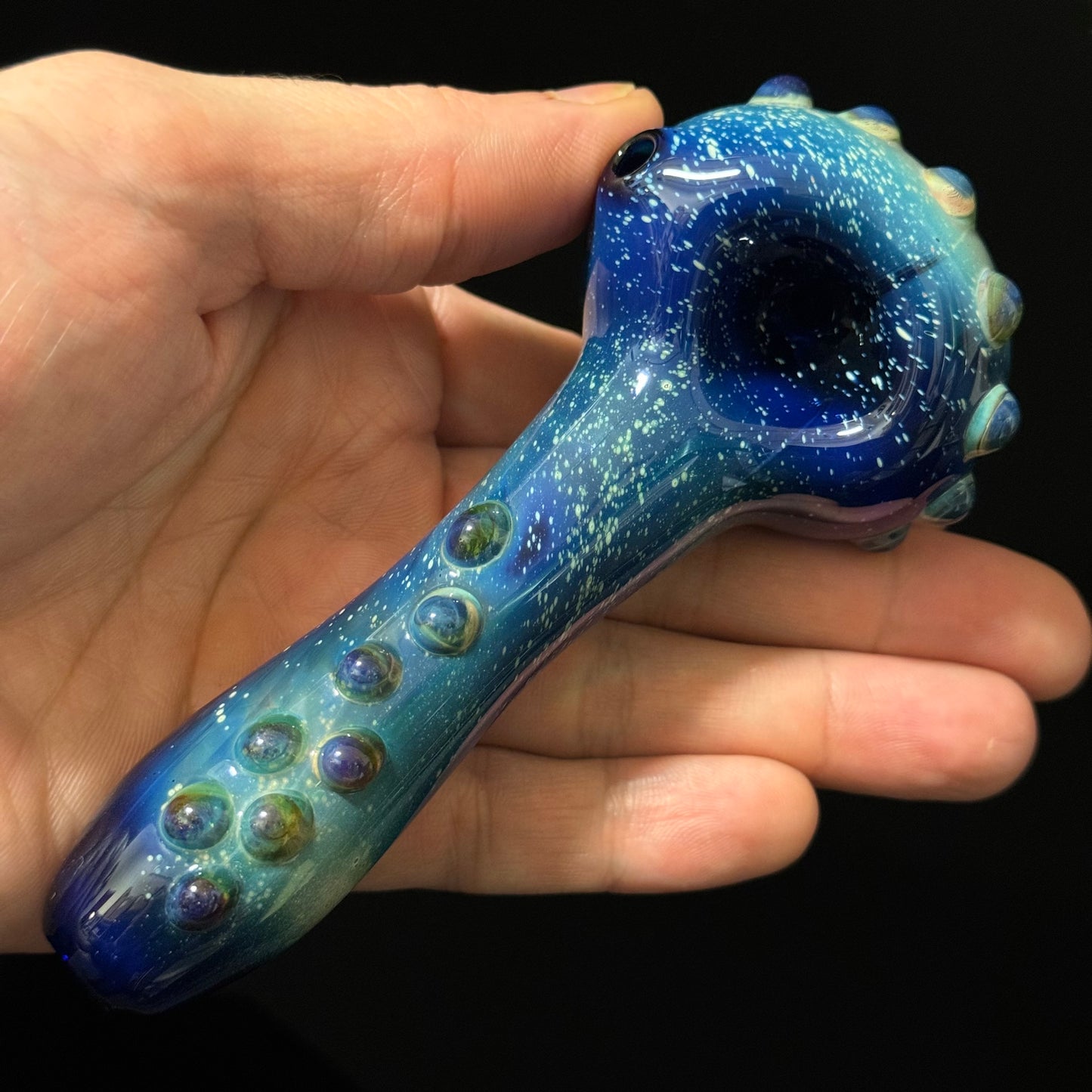 Blue Space Galaxy Nebula Glass Pipe Silver Fumed Glass Pipe, Heady Hand Blown