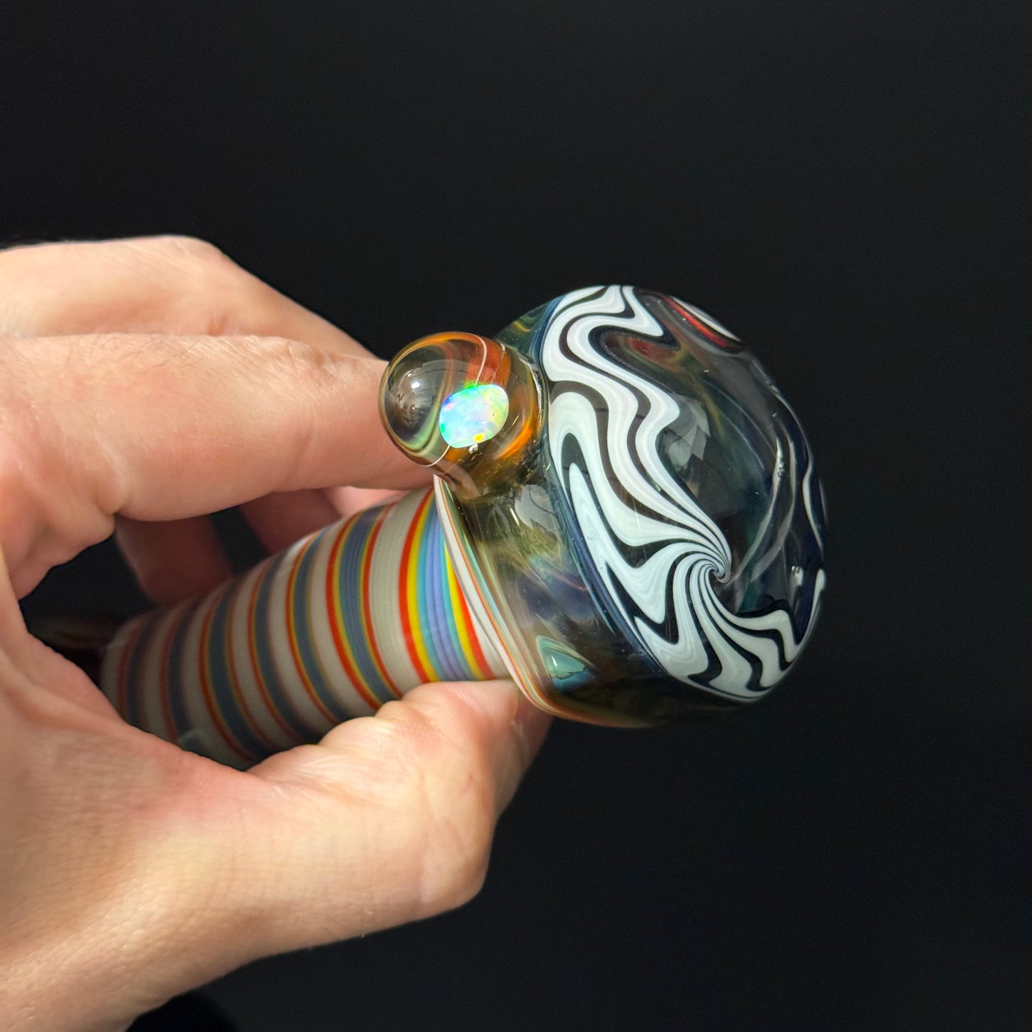 Full Linework Glass Pipe, Heady Hand Blown with An Opal