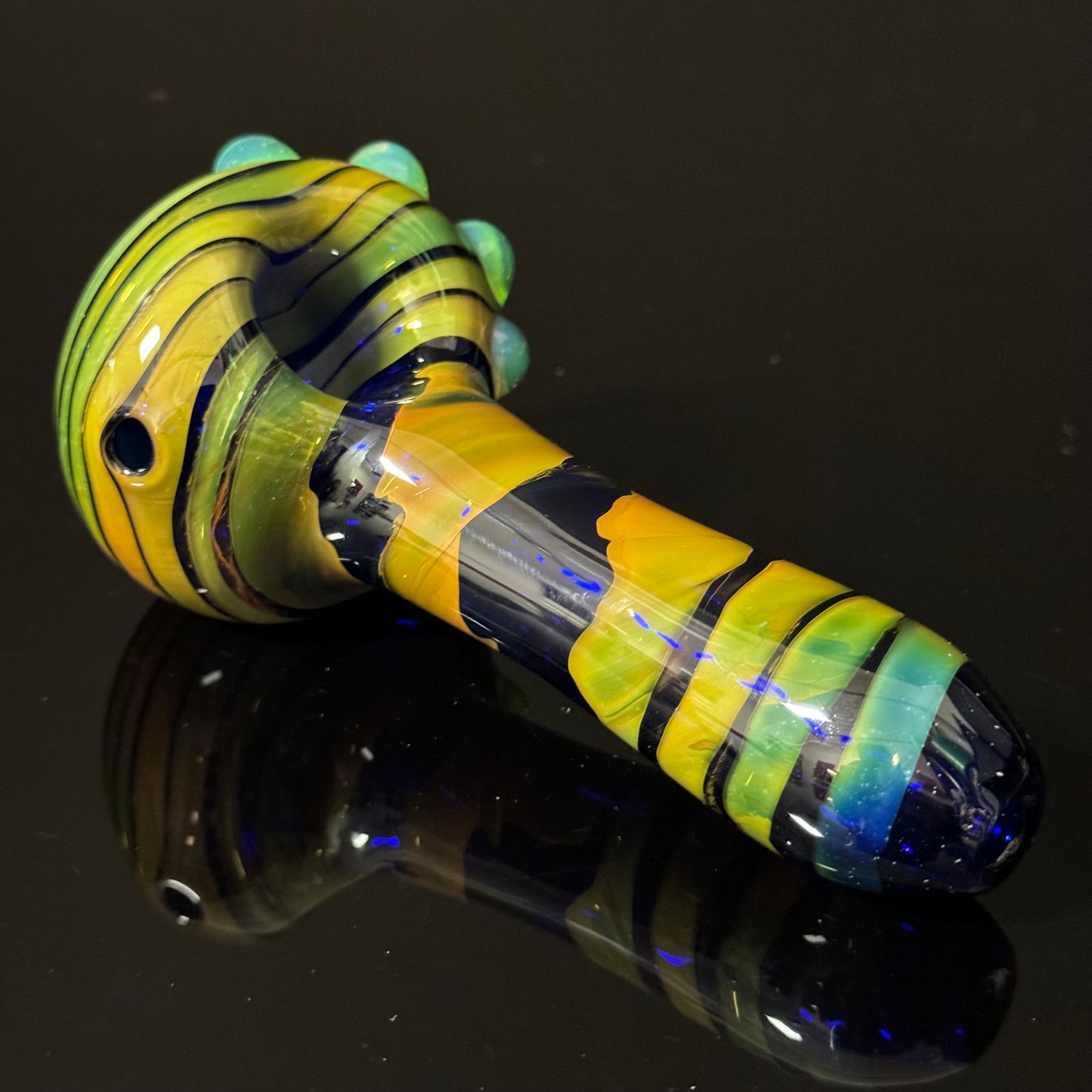 Green Wrapped Glass Pipe with Slyme Heady Pipe Hand Blown