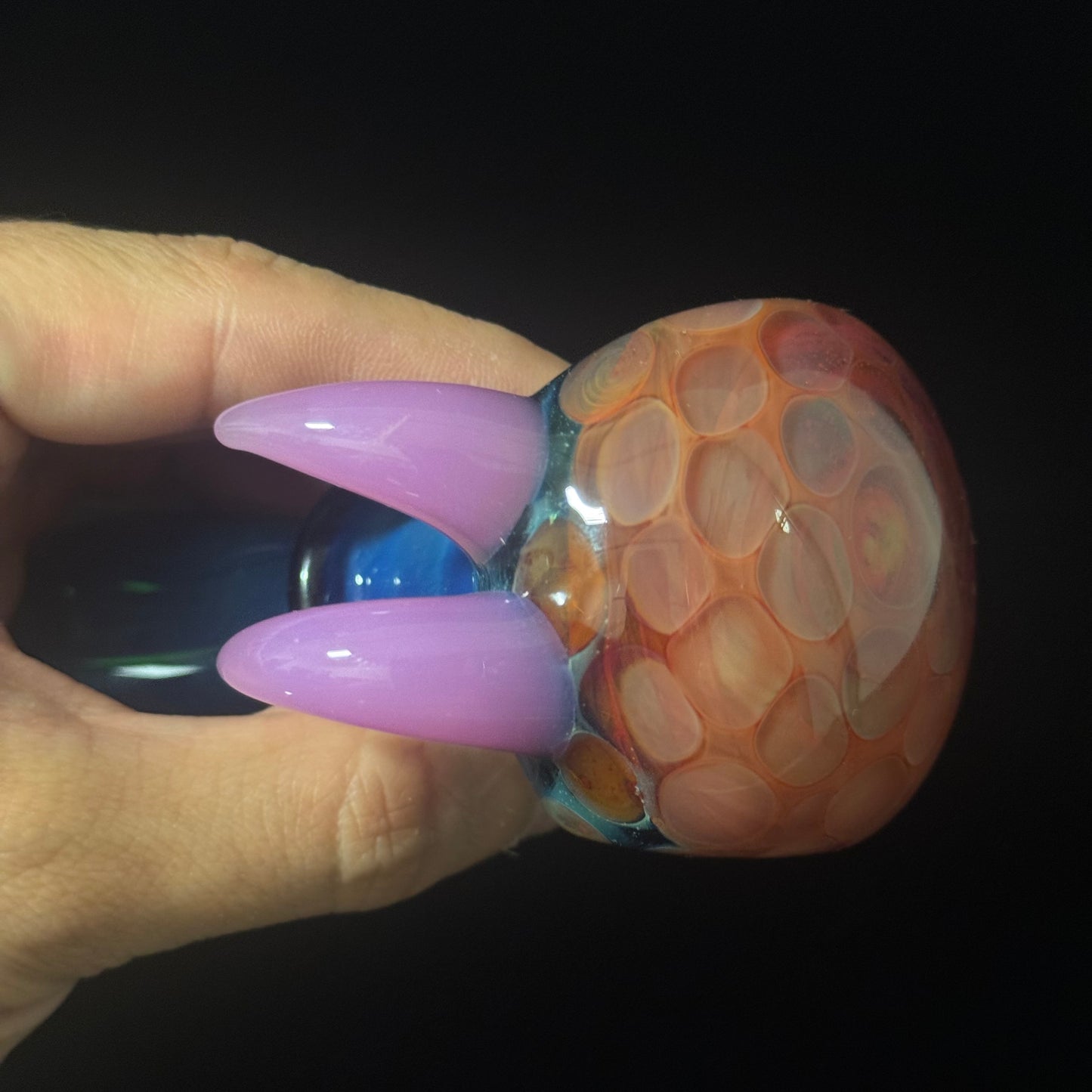 Heavy Inside Cobalt Silver Fumed Glass Heady Pipe With Pink Horns Hand Blown