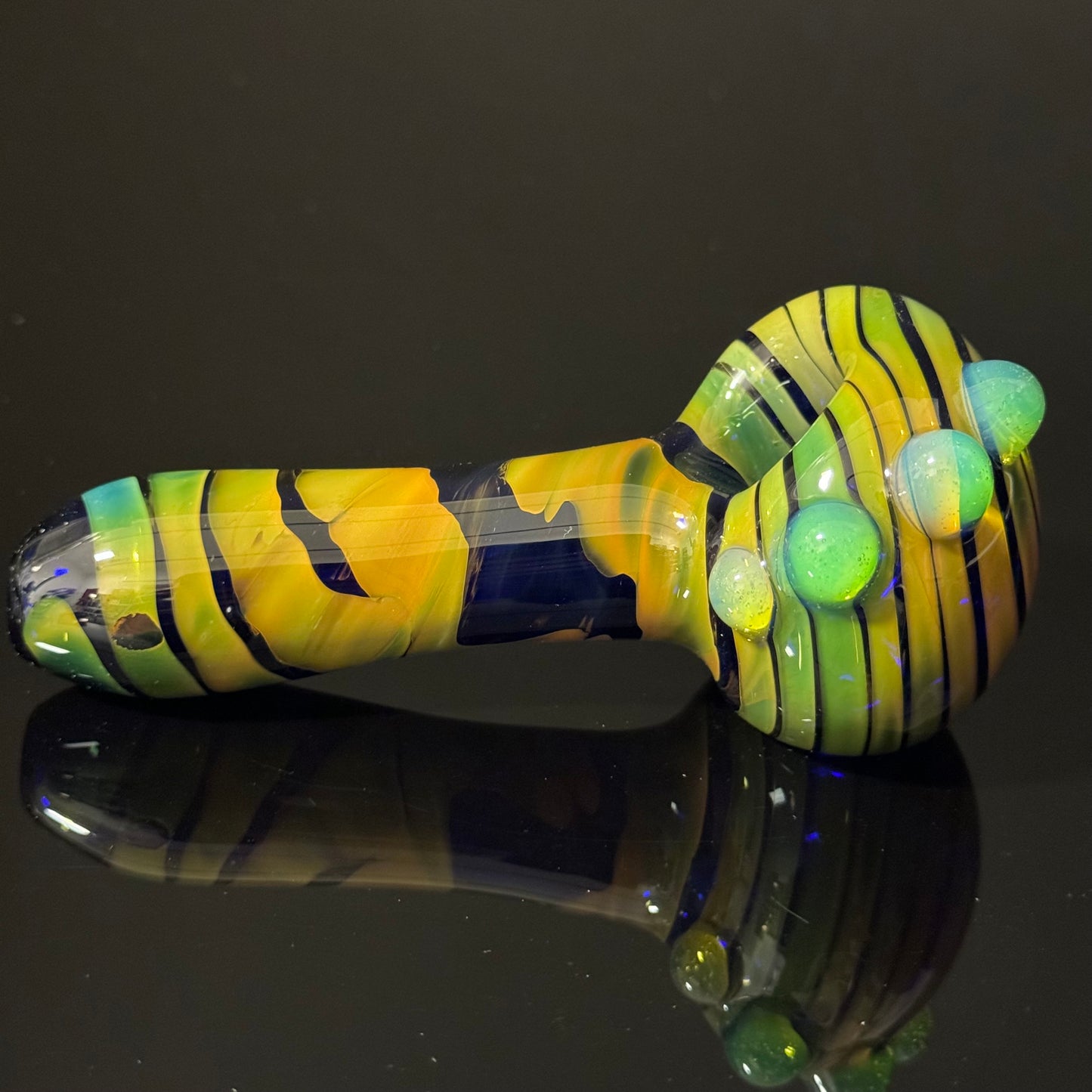 Green Wrapped Glass Pipe with Slyme Heady Pipe Hand Blown