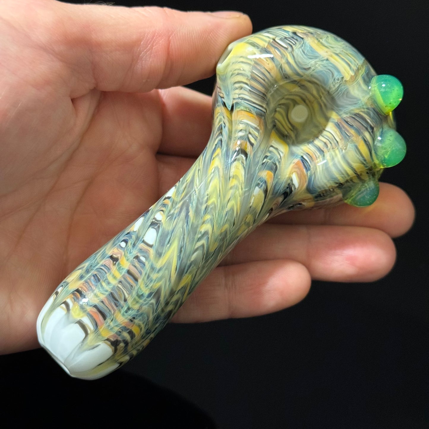 Solid White Pipe with a Multicolor Wrap Heady Hand Blown