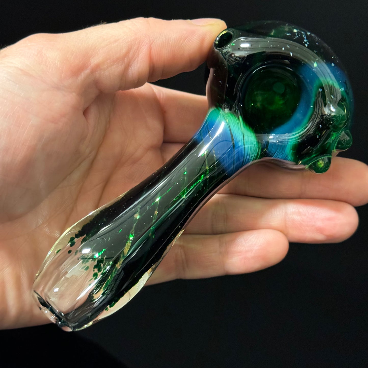 Inside out Black & Green Glass Pipe Heady Pipe Hand Blown Extra Thick