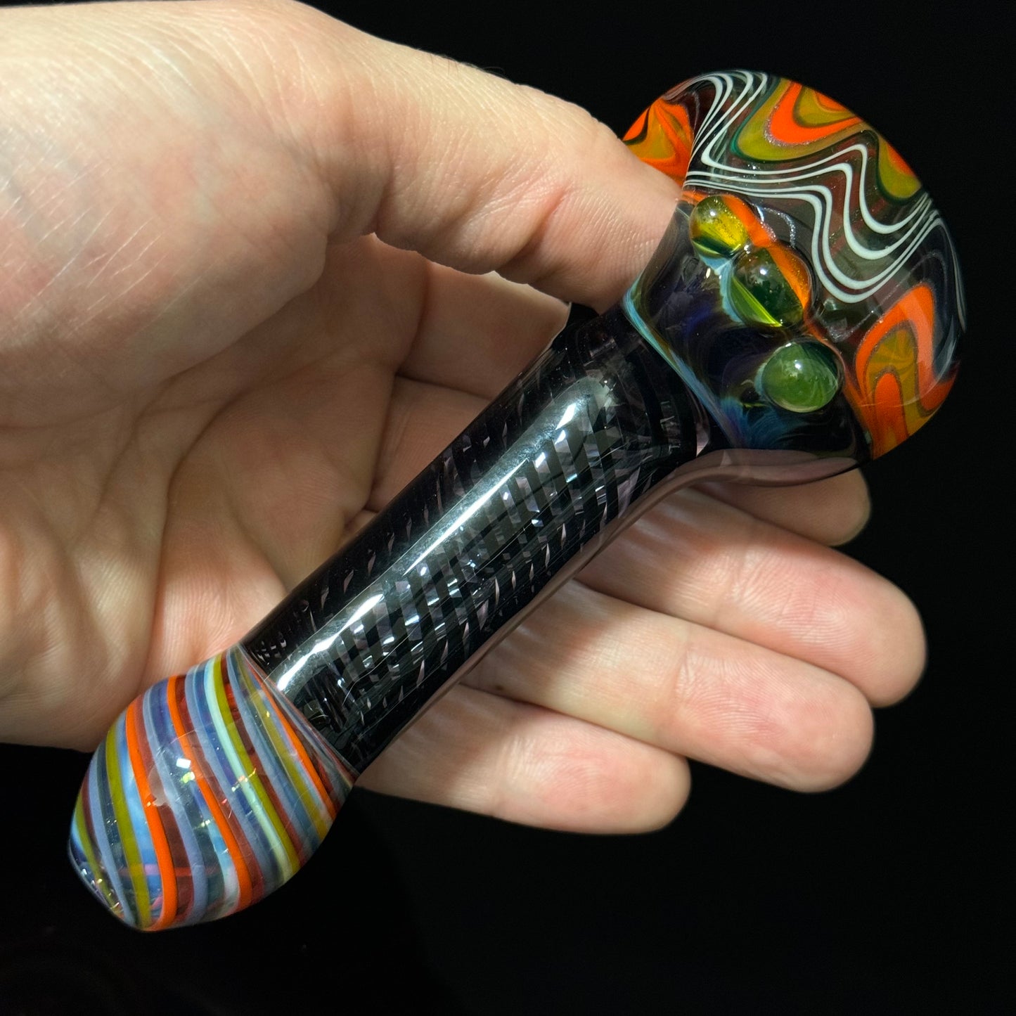 Full Linework Switchback Glass Pipe, Heady Hand Blown with An Opal