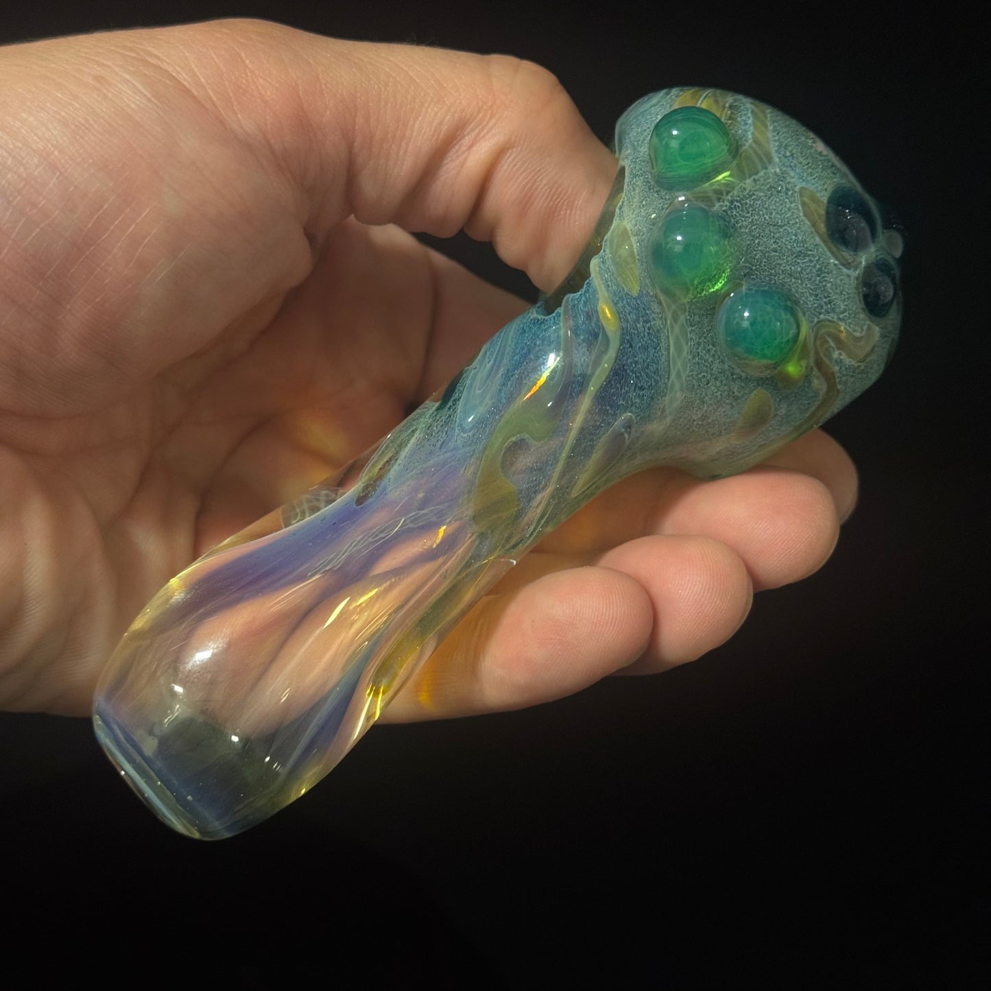 Green Multicolor Inside Out Glass Pipe Heady Pipe Hand Blown Extra Thick