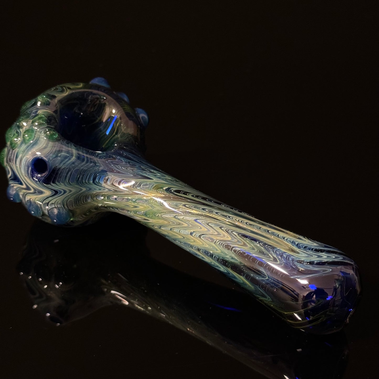 Blue & Green Cobalt Wrapped Color Glass Heady Pipe Hand Blown