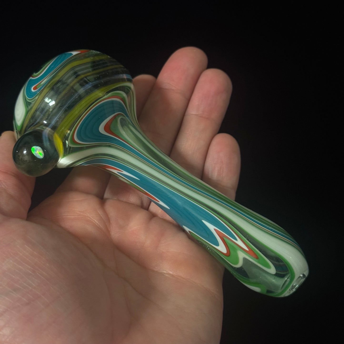 Full Linework Switchback Glass Pipe, Heady Hand Blown with An Opal
