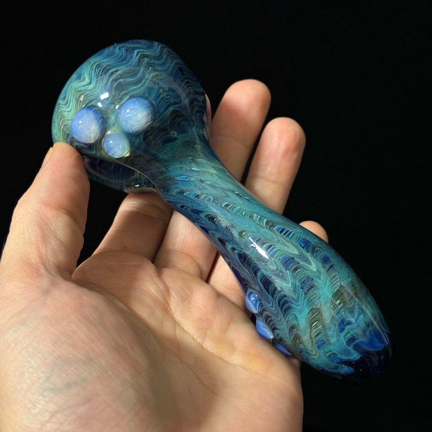 Blue Cobalt Wrapped Color Glass Heady Pipe Hand Blown