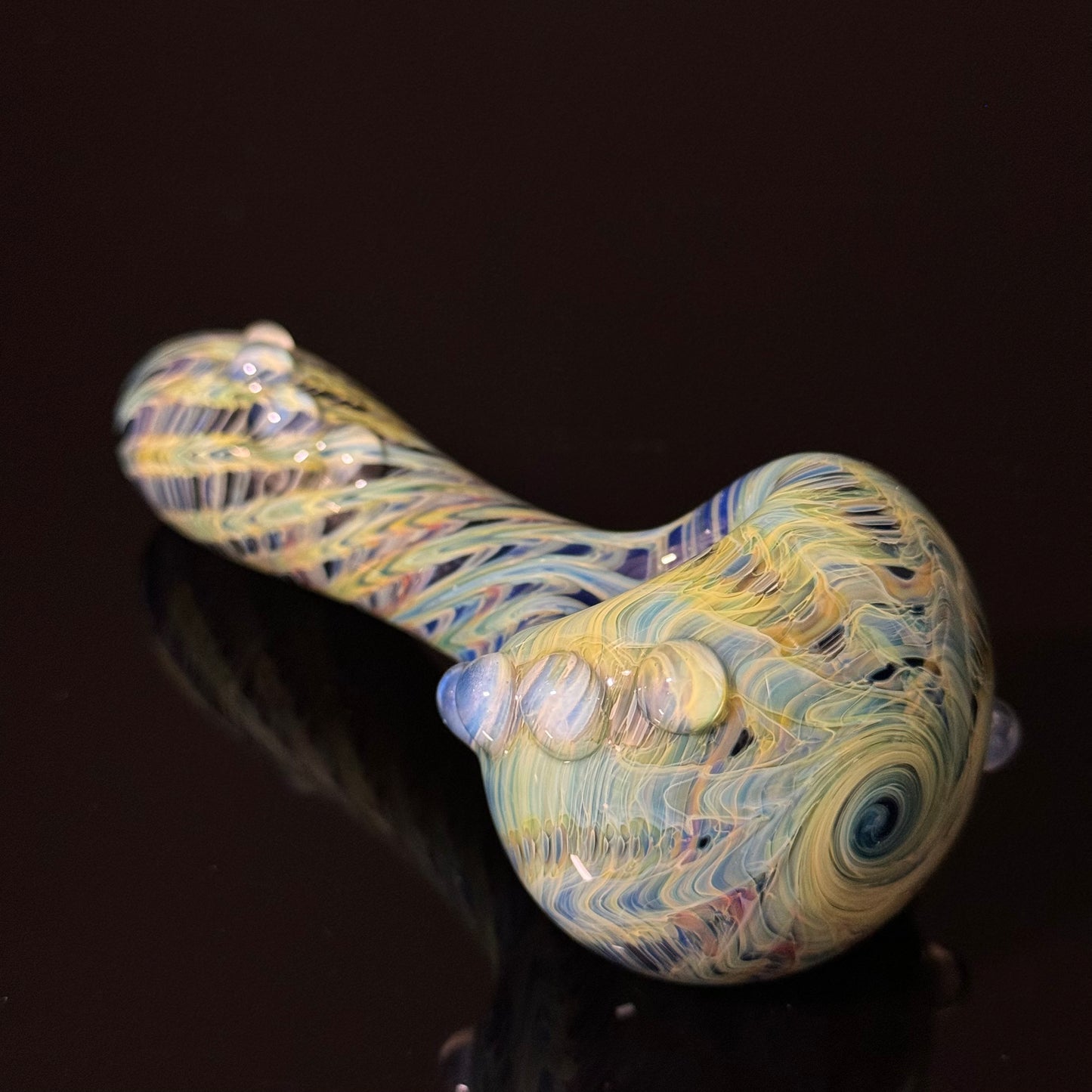 Green & Blue Wrap & Rake Color Glass Heady Pipe Hand Blown