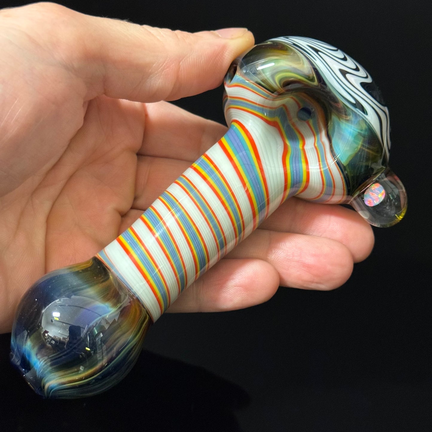 Full Linework Glass Pipe, Heady Hand Blown with An Opal