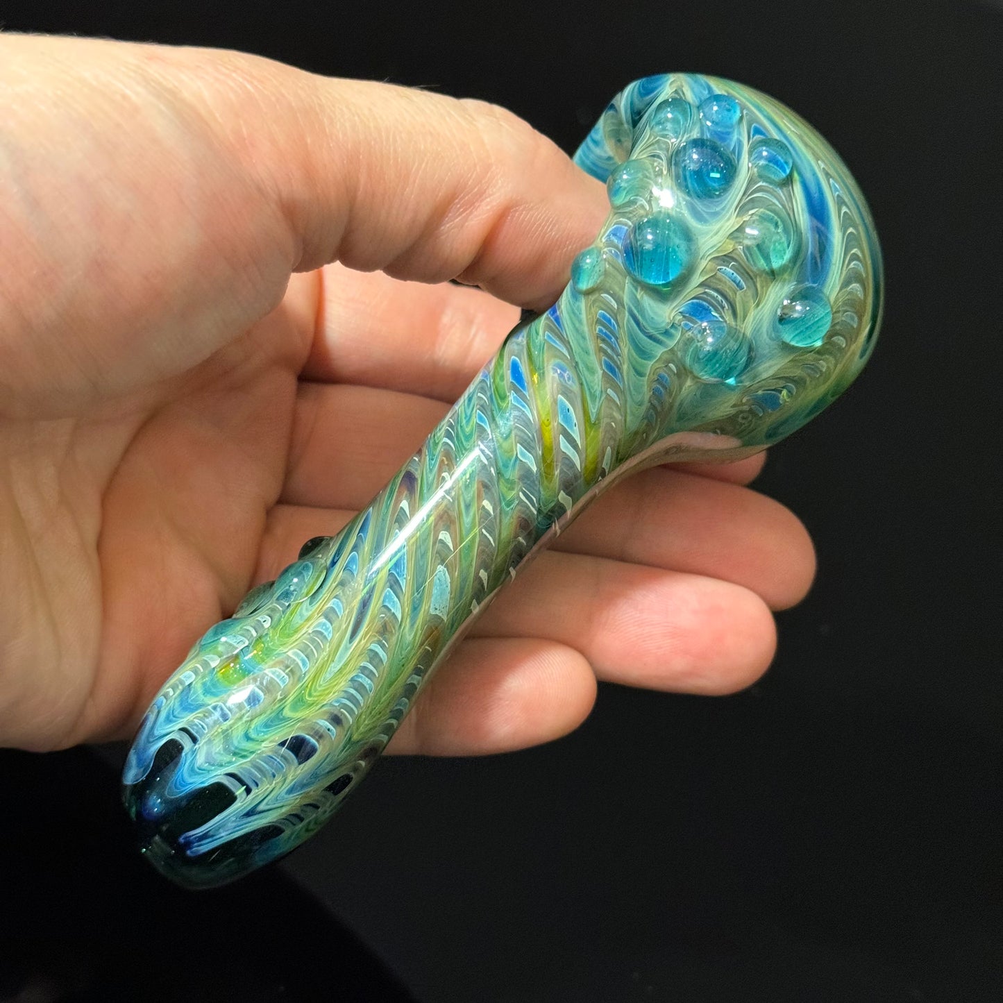 Blue & Green Cobalt Wrapped Color Glass Heady Pipe Hand Blown