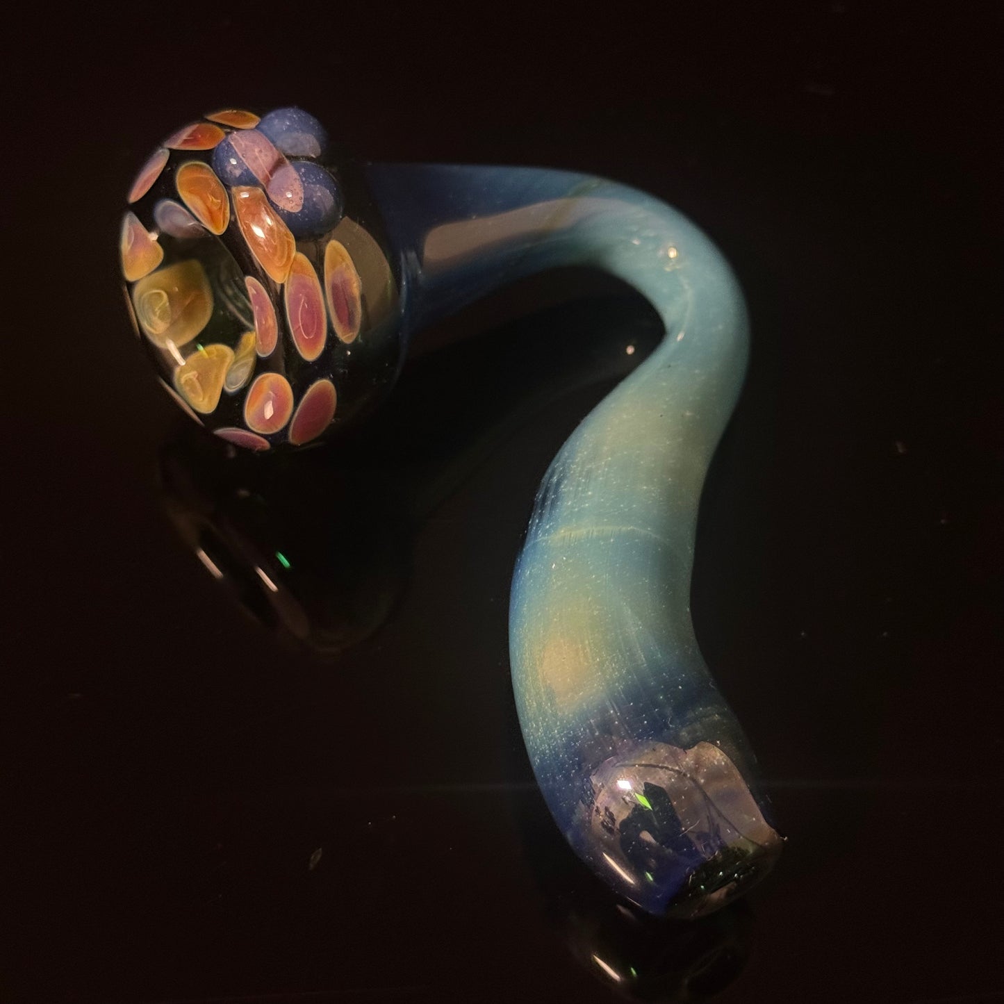 Galaxy Space Silver Fumed Green & Blue Glass Sherlock Pipe, Heady Hand Blown