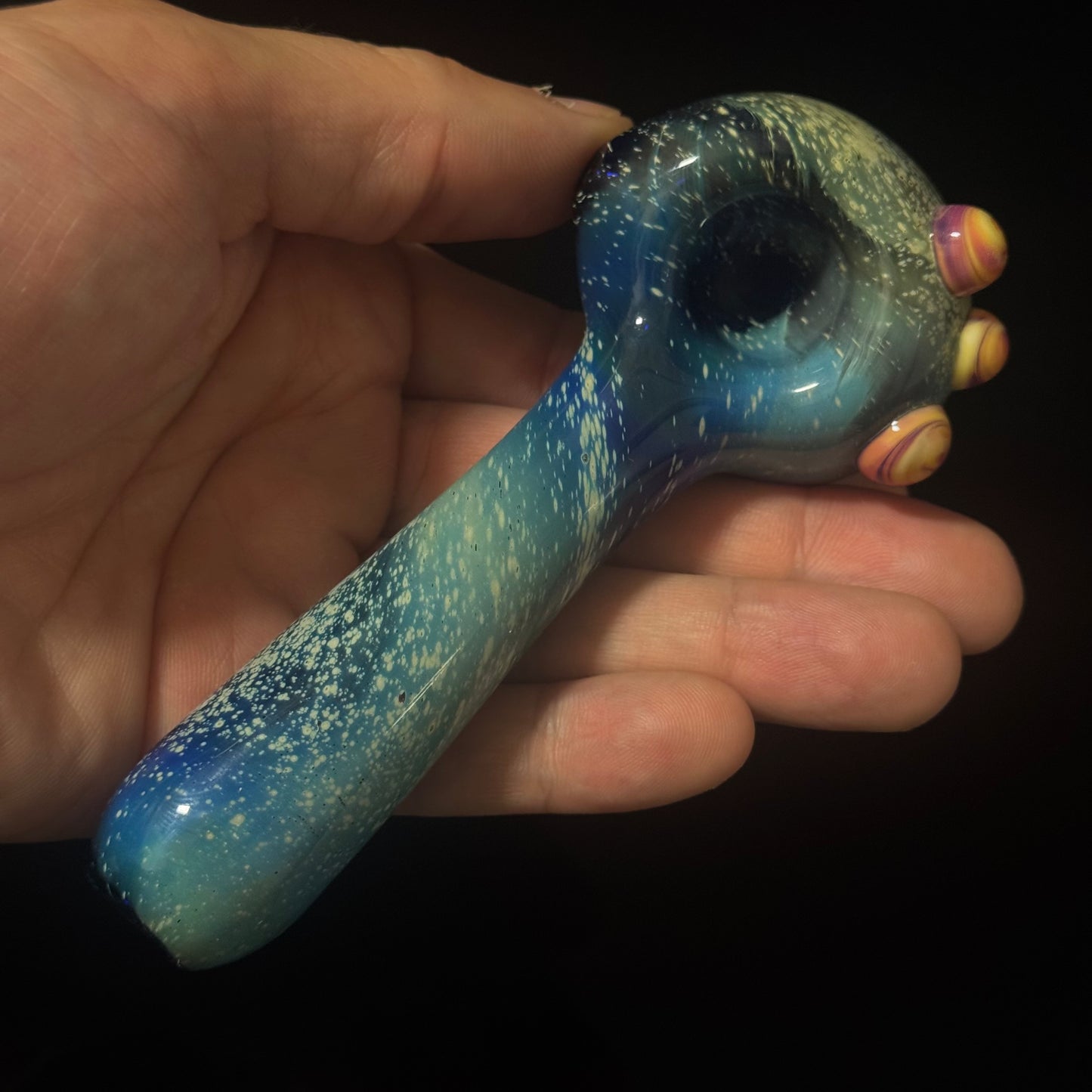 Blue with Slyme Space Galaxy Nebula Glass Pipe Silver Fumed Glass Pipe, Heady Hand Blown