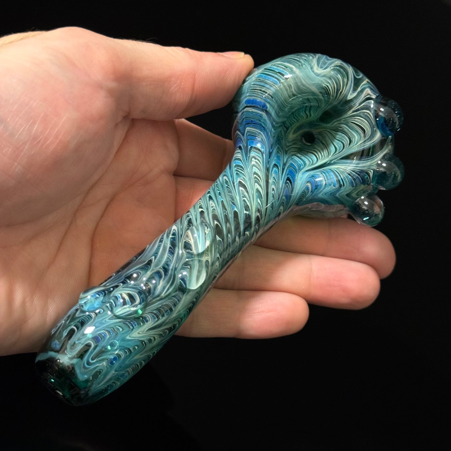 Sparkle Blue & Green Cobalt Wrapped Color Glass Heady Pipe Hand Blown