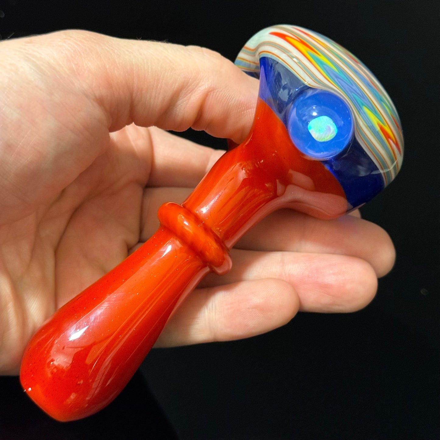 Full Color Linework Glass Pipe, Heady Hand Blown with An Opal