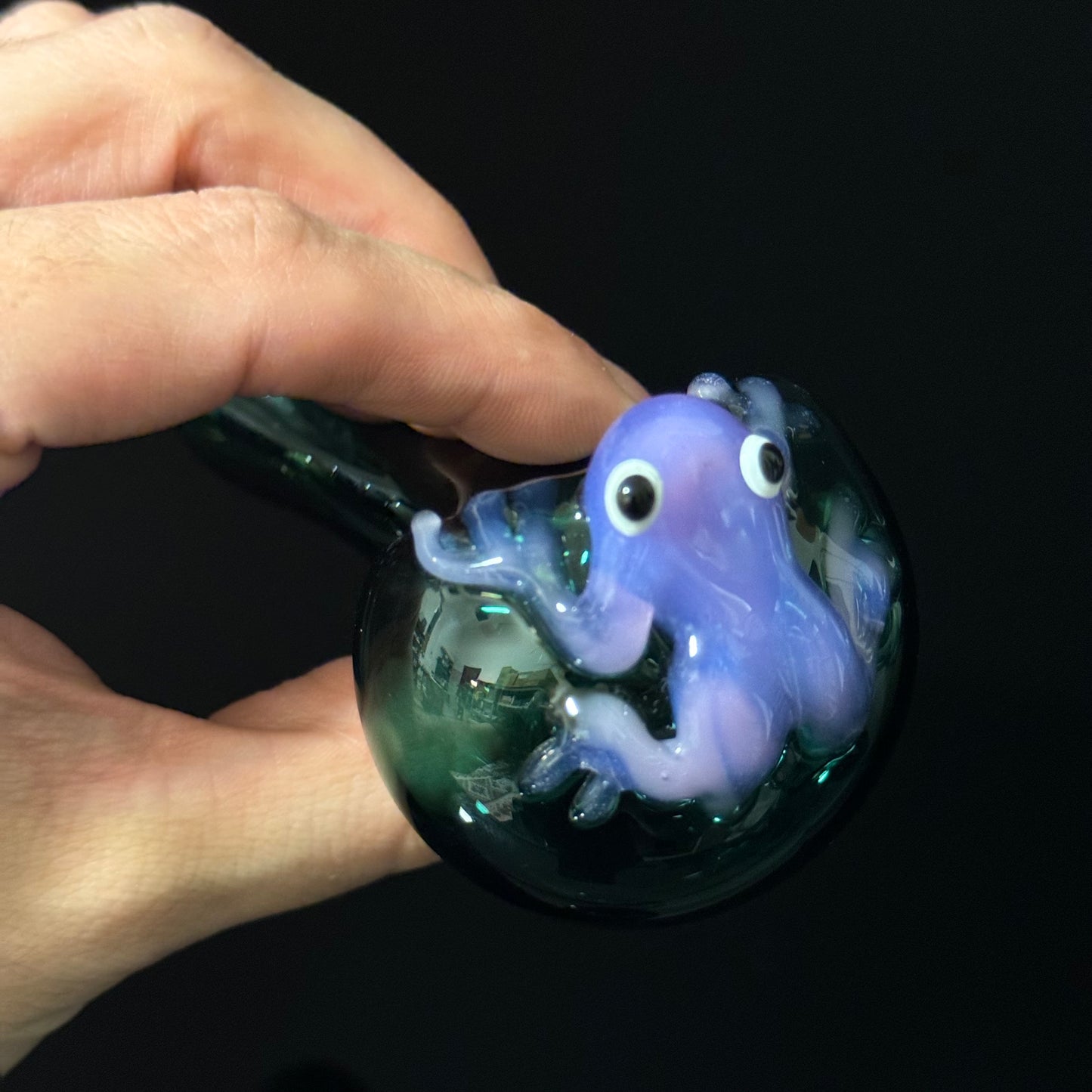 Frog Sculpture on Solid Green Glass Pipe, Heady Hand Blown