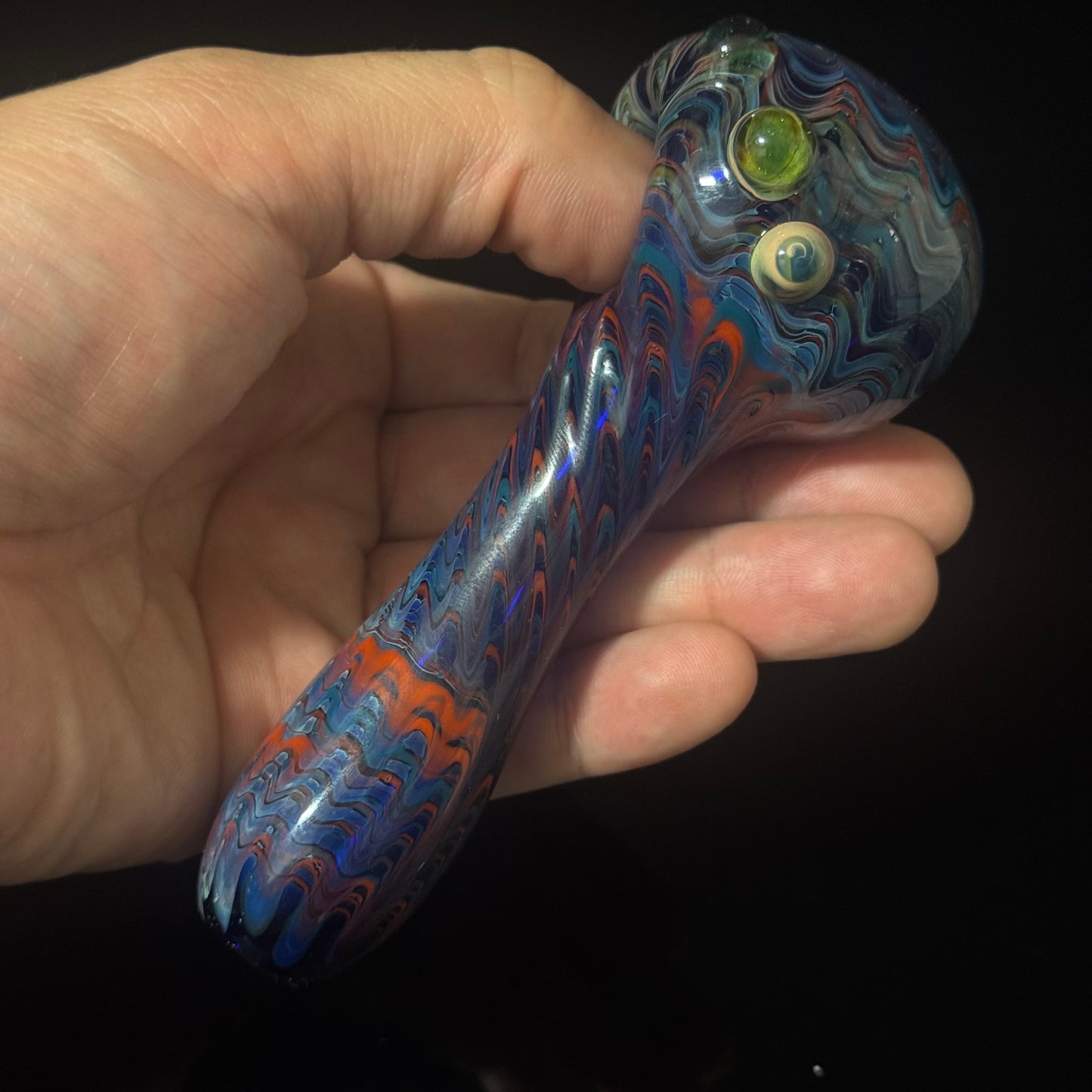 Blue Cobalt Wrapped Color Glass Green Slyme Marbles Heady Pipe Hand Blown