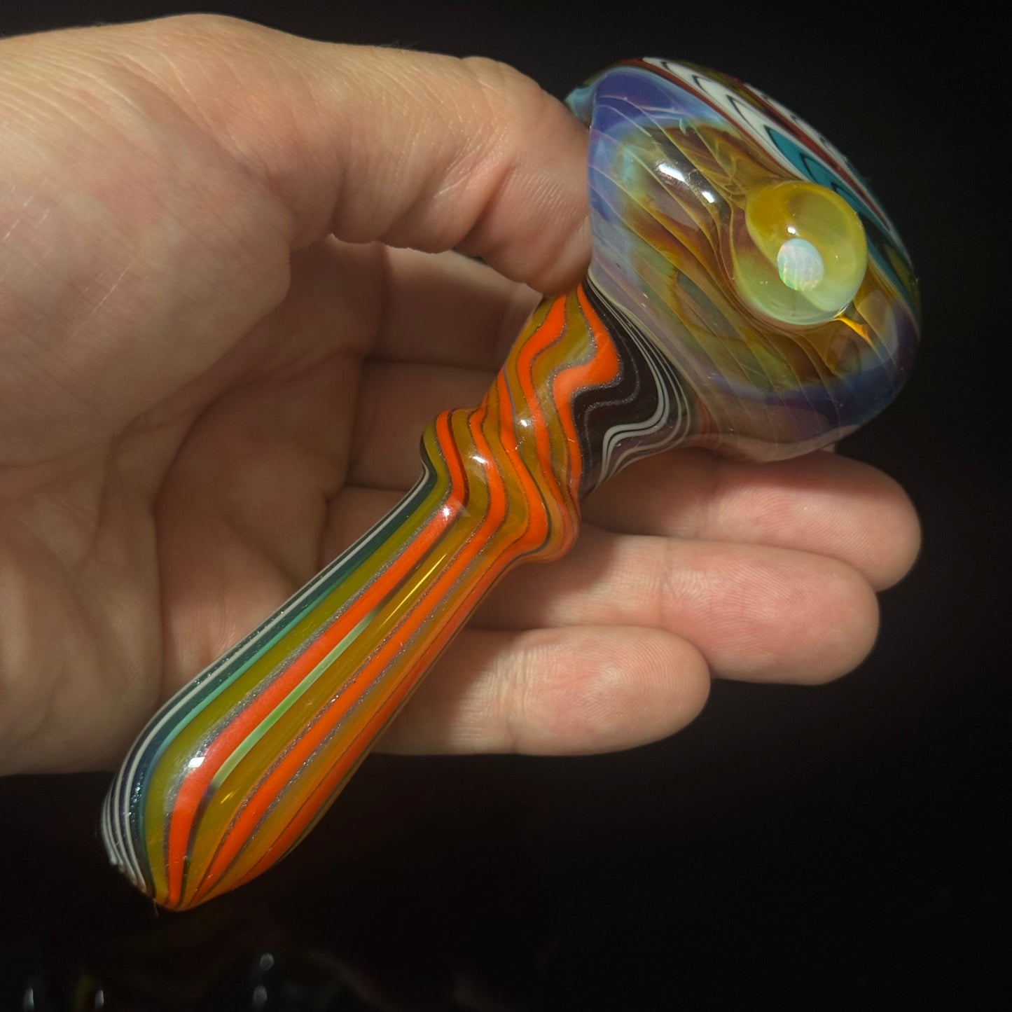 Full Linework Switchback Glass Pipe, Heady Hand Blown with An Opal