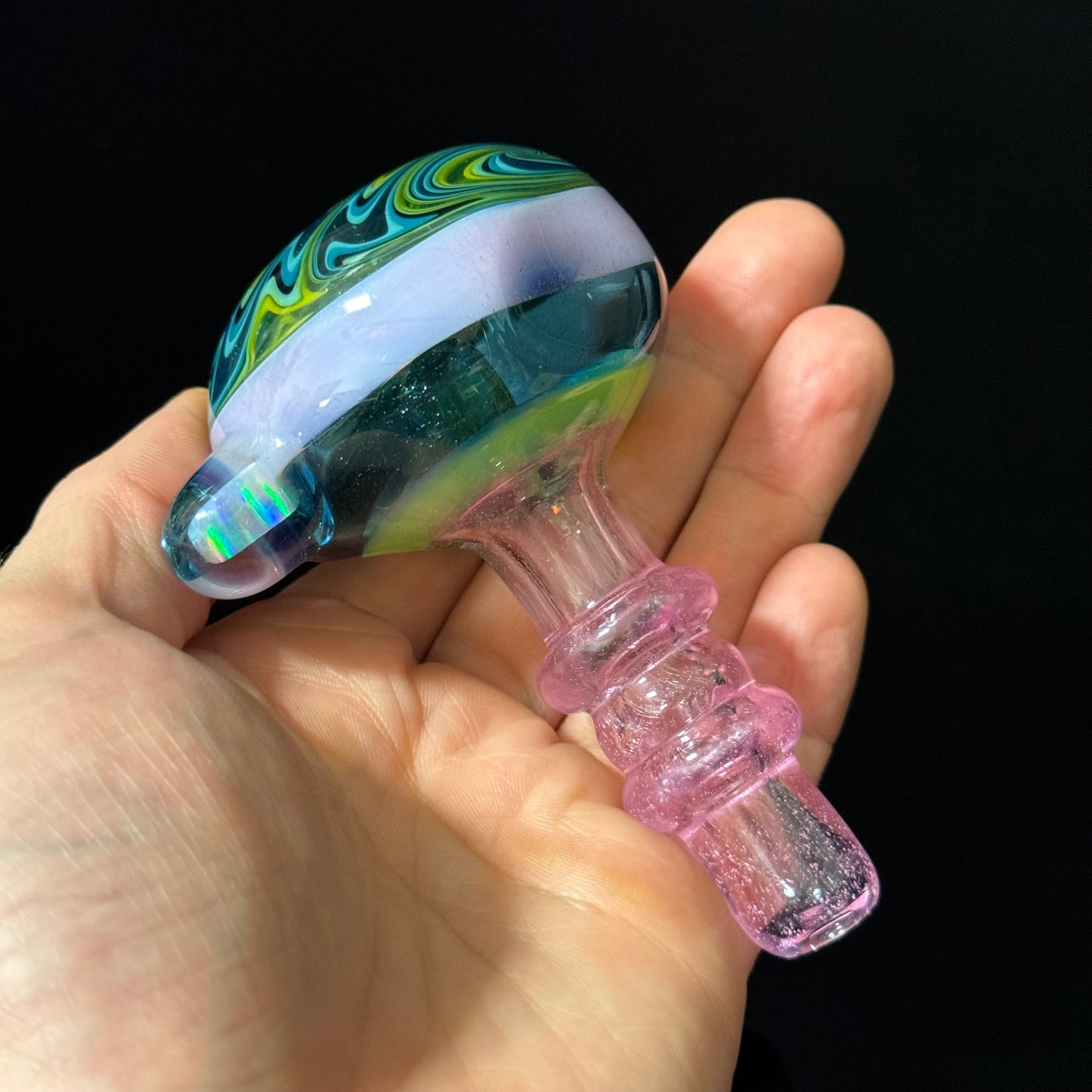 Small Full Color Linework Glass Pipe, Heady Hand Blown with An Opal