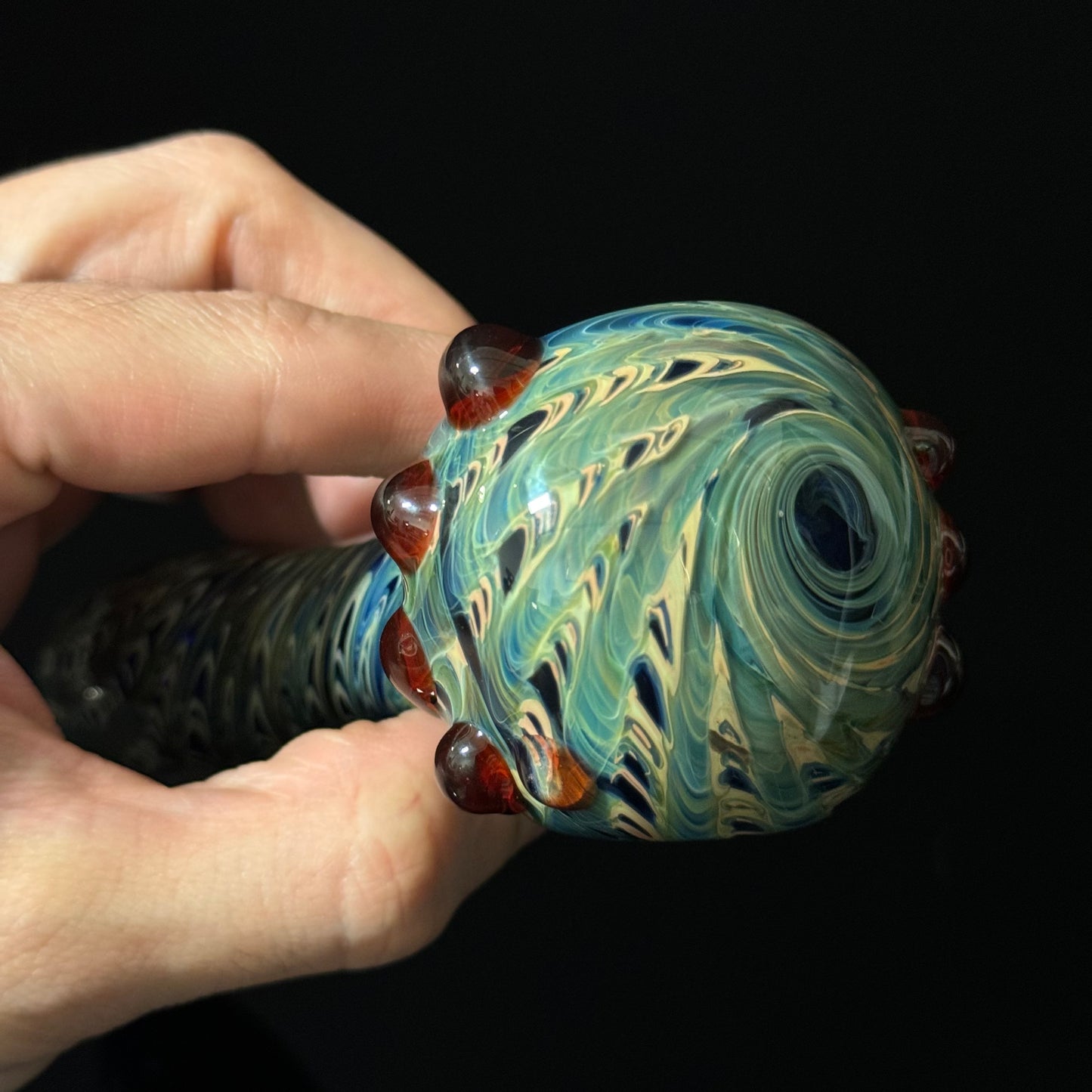 Blue & Green Cobalt Wrapped Color Glass Heady Pipe Hand Blown