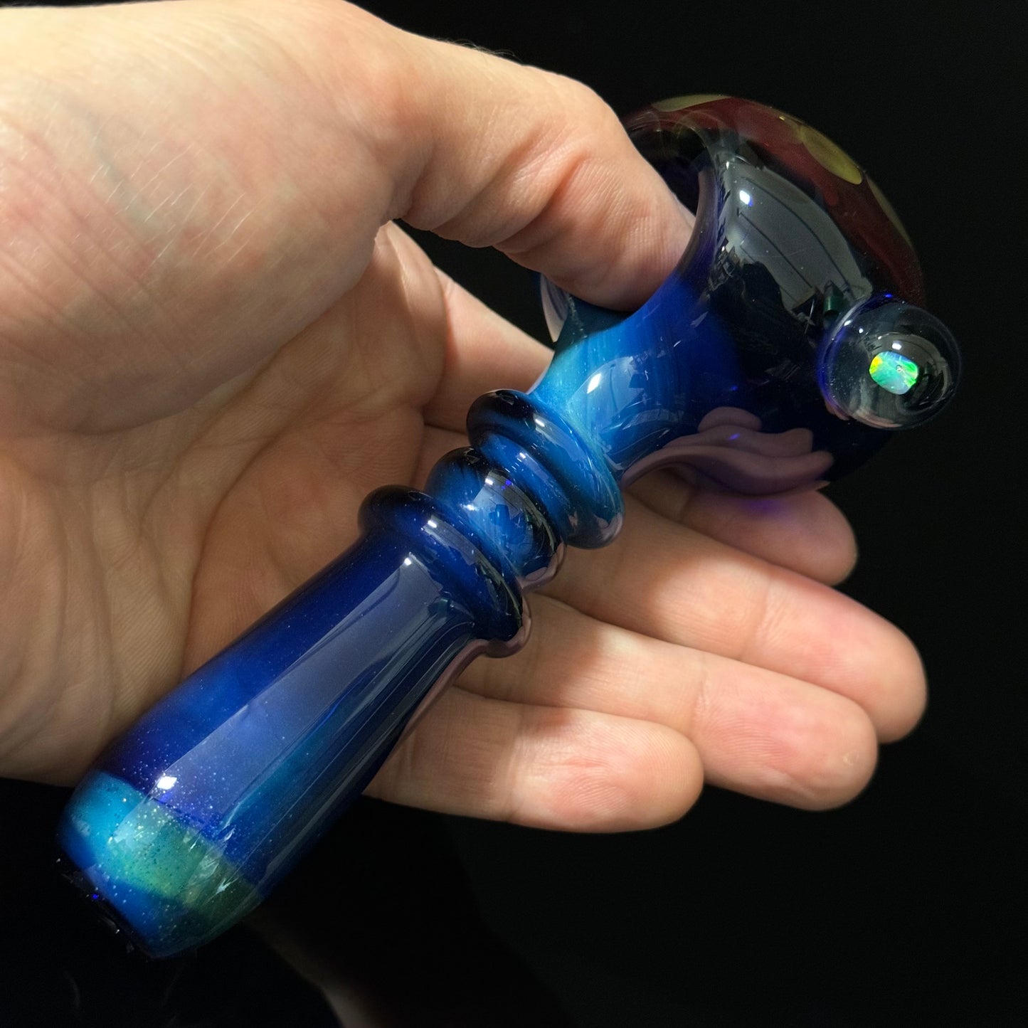 Blue Amber Honeycomb with a Gilson Opal on the side Glass Pipe