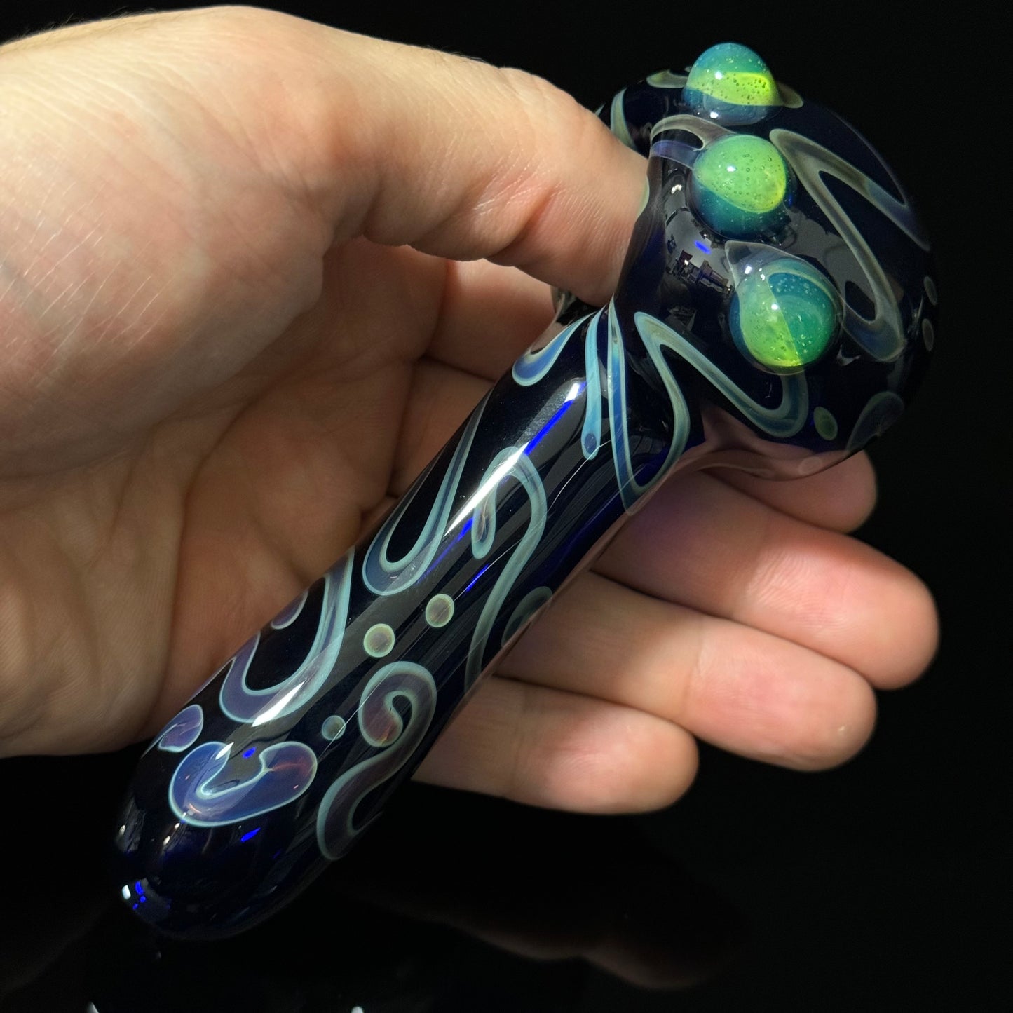 Blue Cobalt Wrapped Color Glass Heady Pipe Hand Blown