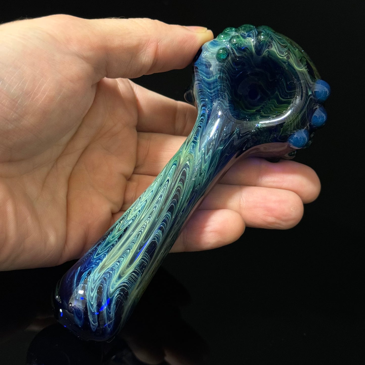 Blue & Green Cobalt Wrapped Color Glass Heady Pipe Hand Blown