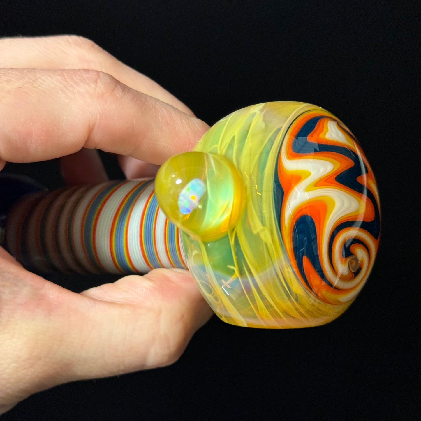 Crushed Opal Switchback Glass Pipe, Heady Hand Blown with An Opal