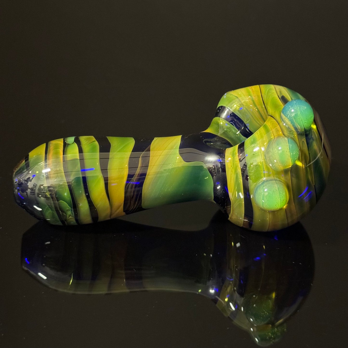 Green Wrapped Glass Pipe with Slyme Heady Pipe Hand Blown