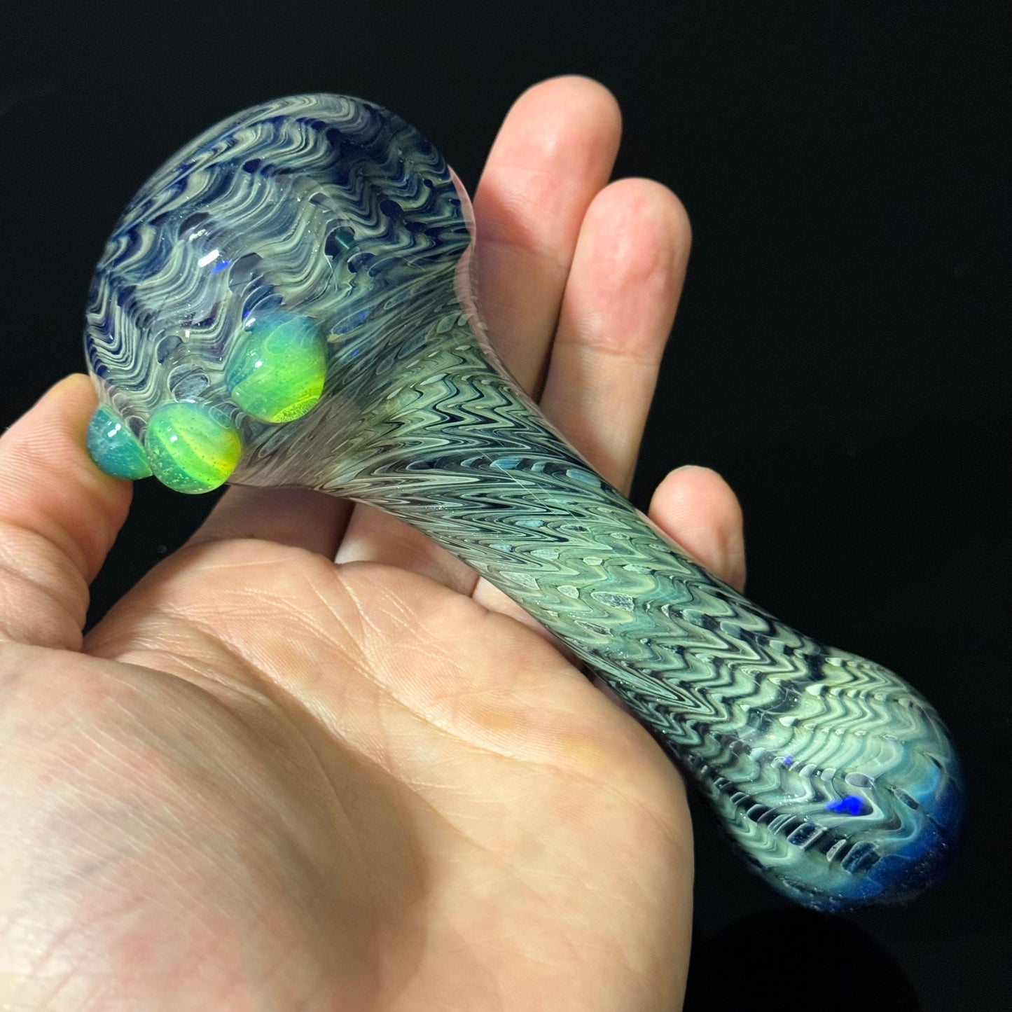 Blue Cobalt Wrapped Color with Slyme Marbles Glass Heady Pipe Hand Blown