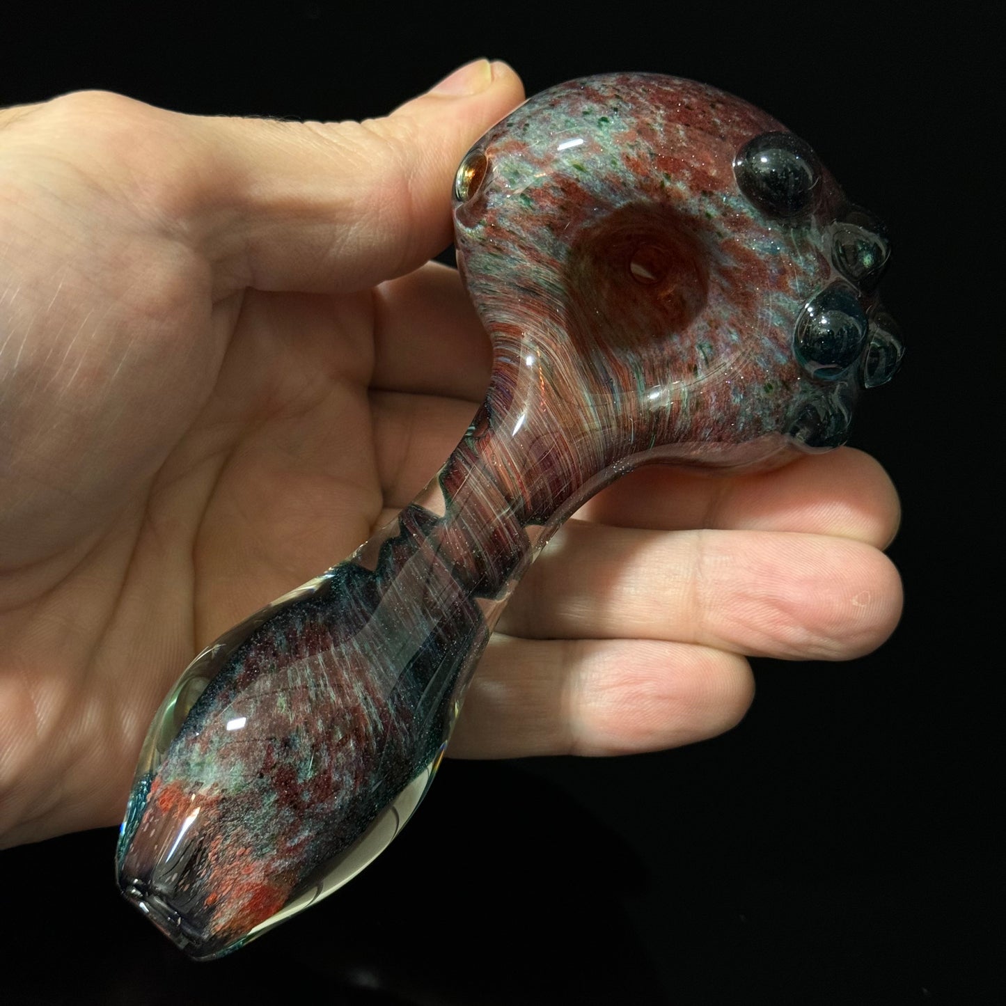 Heavy Inside out Sparkle Blue, Red & White Glass Pipe Heady Pipe Hand Blown