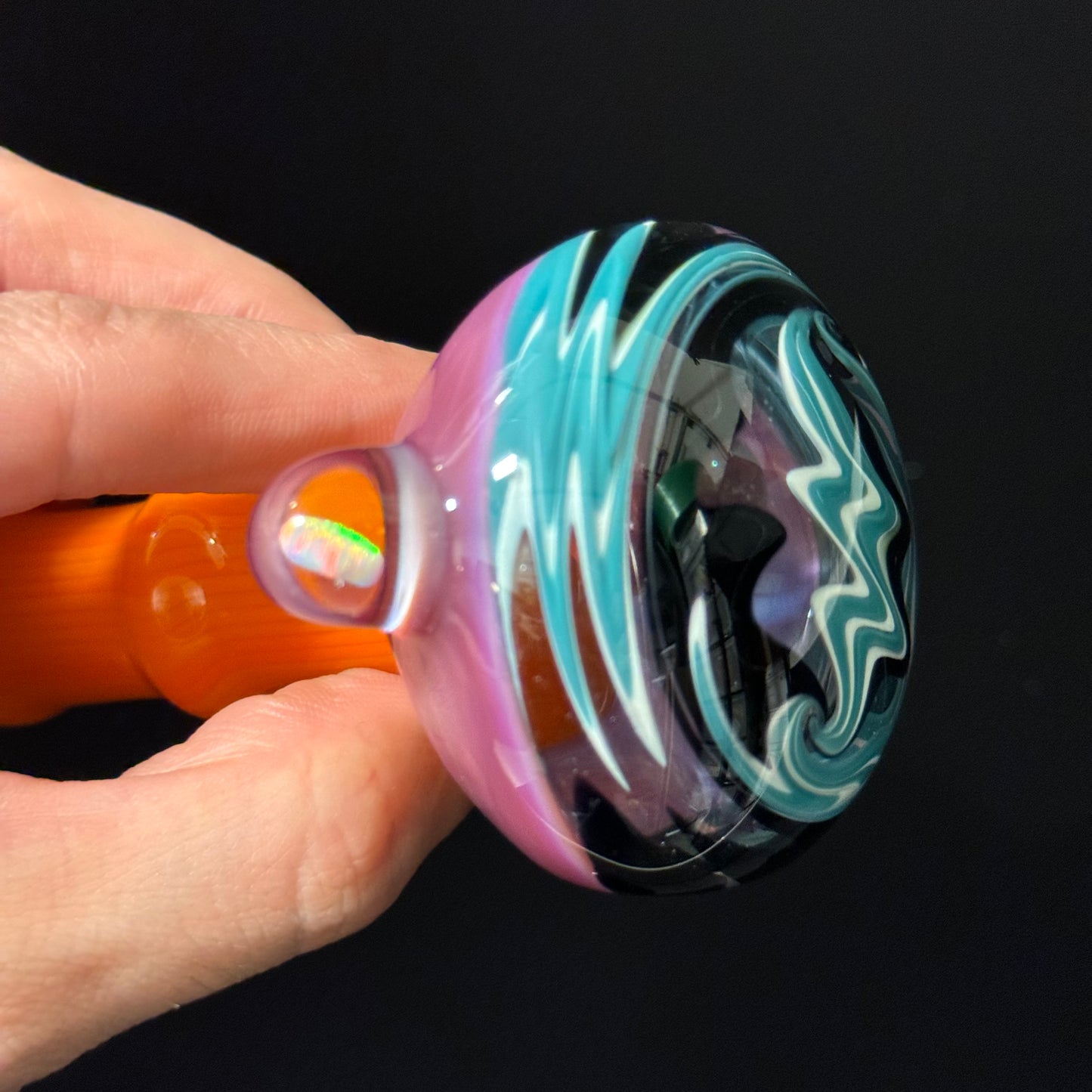 Full Color Linework Glass Pipe, Heady Hand Blown with An Opal