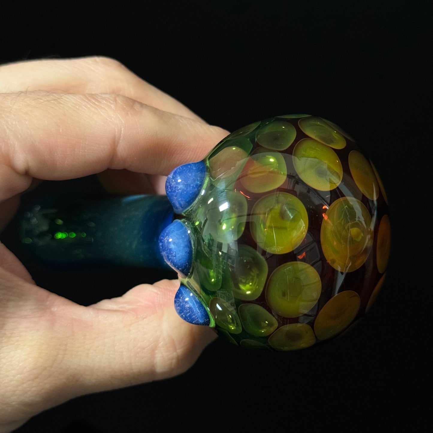 Amber Green Honeycomb Glass Heady Pipe Hand Blown