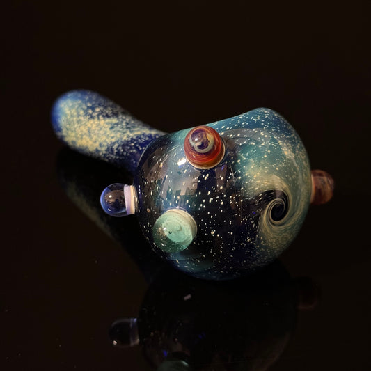 Blue Space Galaxy Nebula Glass Pipe Silver Fumed Glass Pipe, Heady Hand Blown