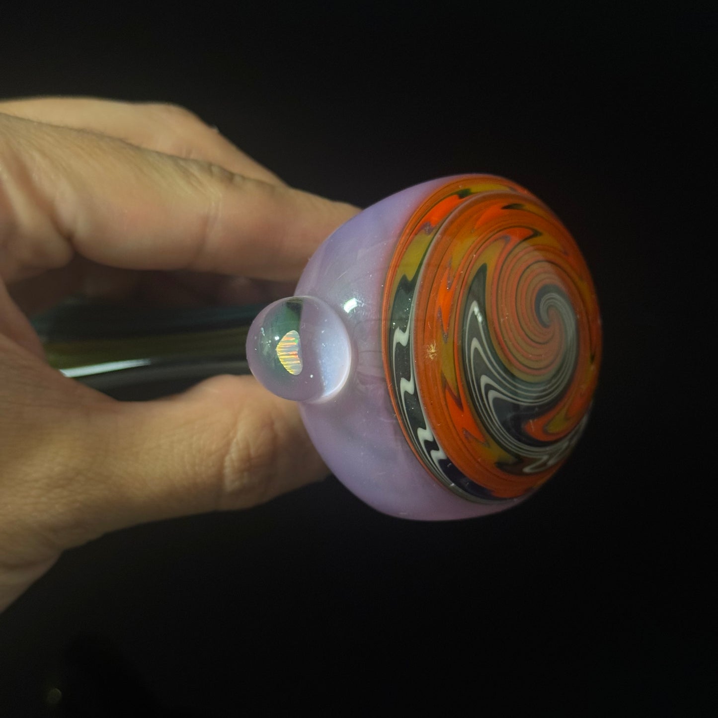 Full Linework Switchback Glass Pipe, Pink Slyme, Heady Hand Blown with An Opal