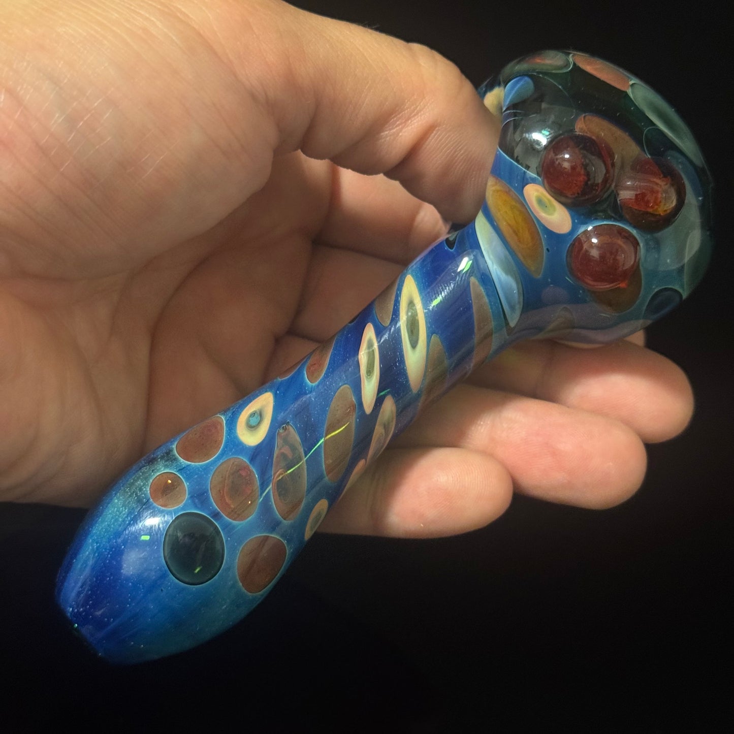 Blue Cobalt Dotted & Wrapped Color Glass Heady Pipe Hand Blown