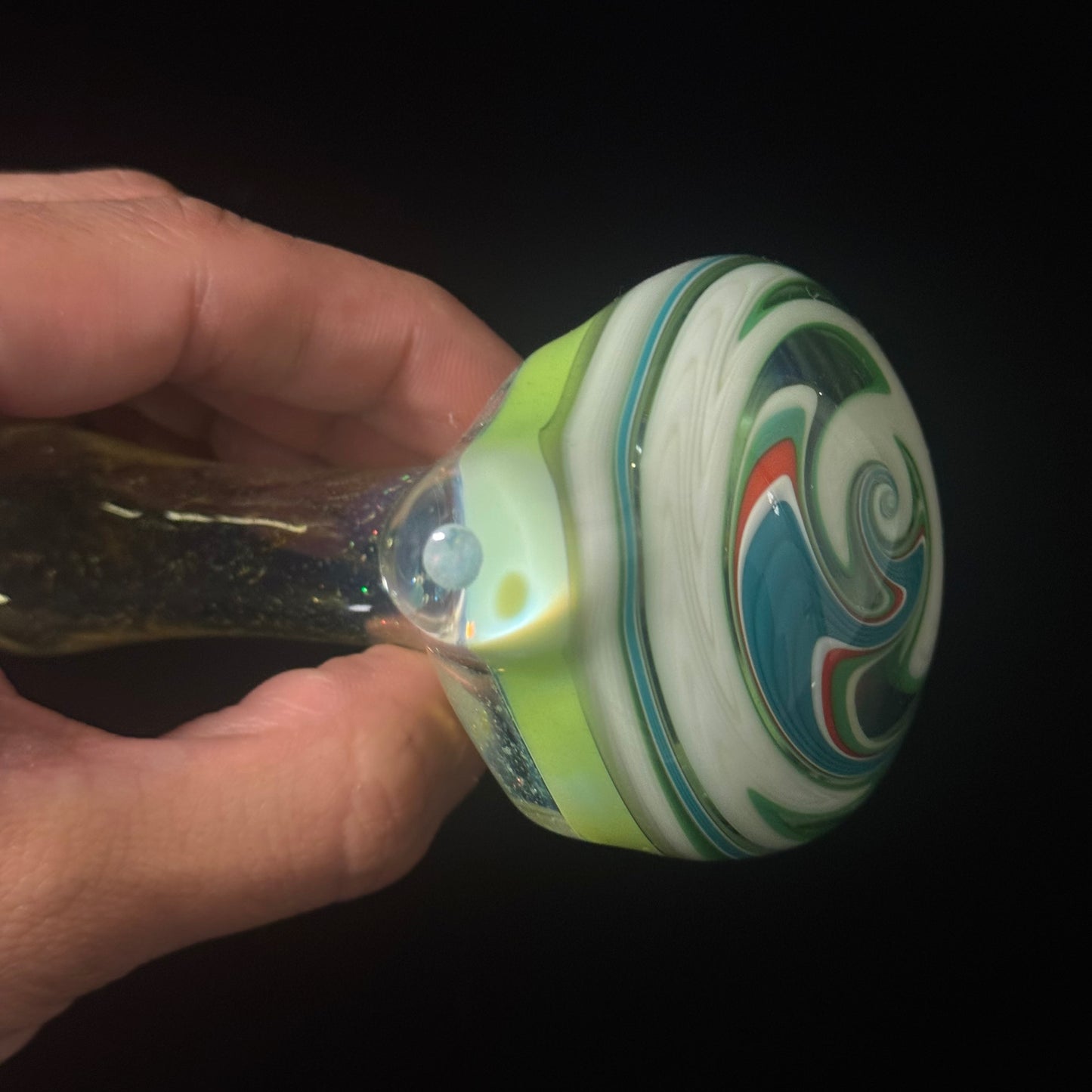 Full Crushed Opal Switchback Glass Pipe, Heady Hand Blown with An Opal