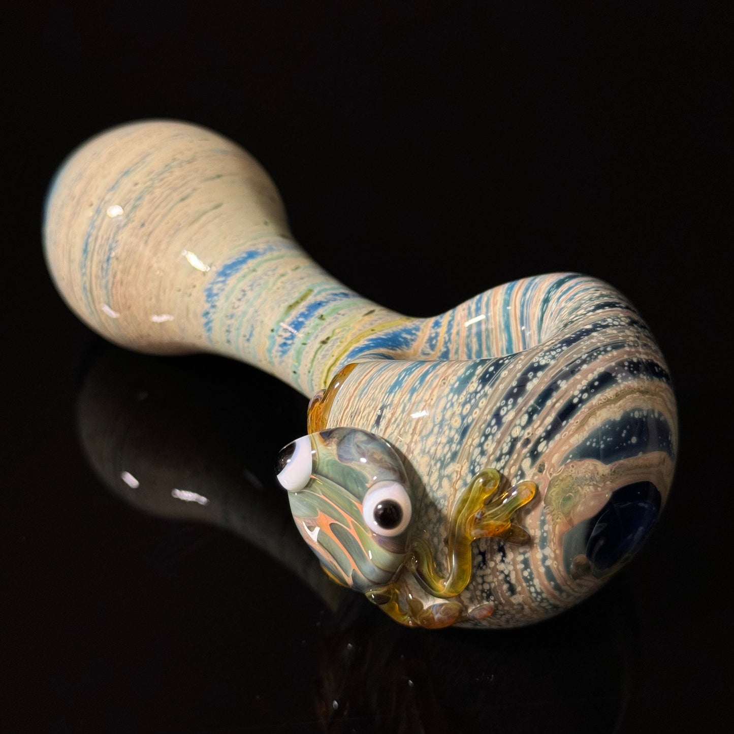 Frog Sculpture on a Multicolor wrapped Glass Pipe, Heady Hand Blown