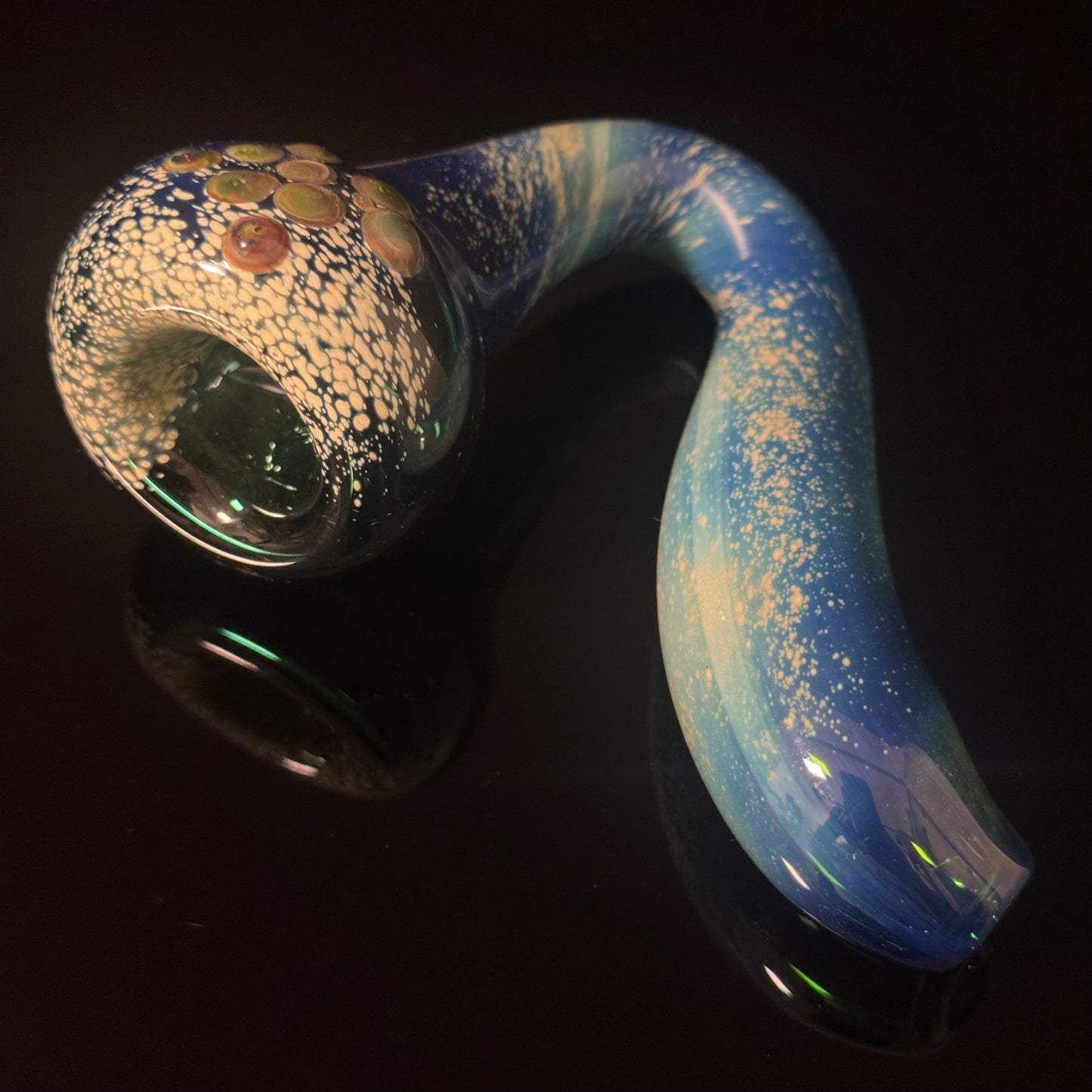Galaxy Space Silver Fumed Green Blue Glass Sherlock Pipe, Heady Hand Blown