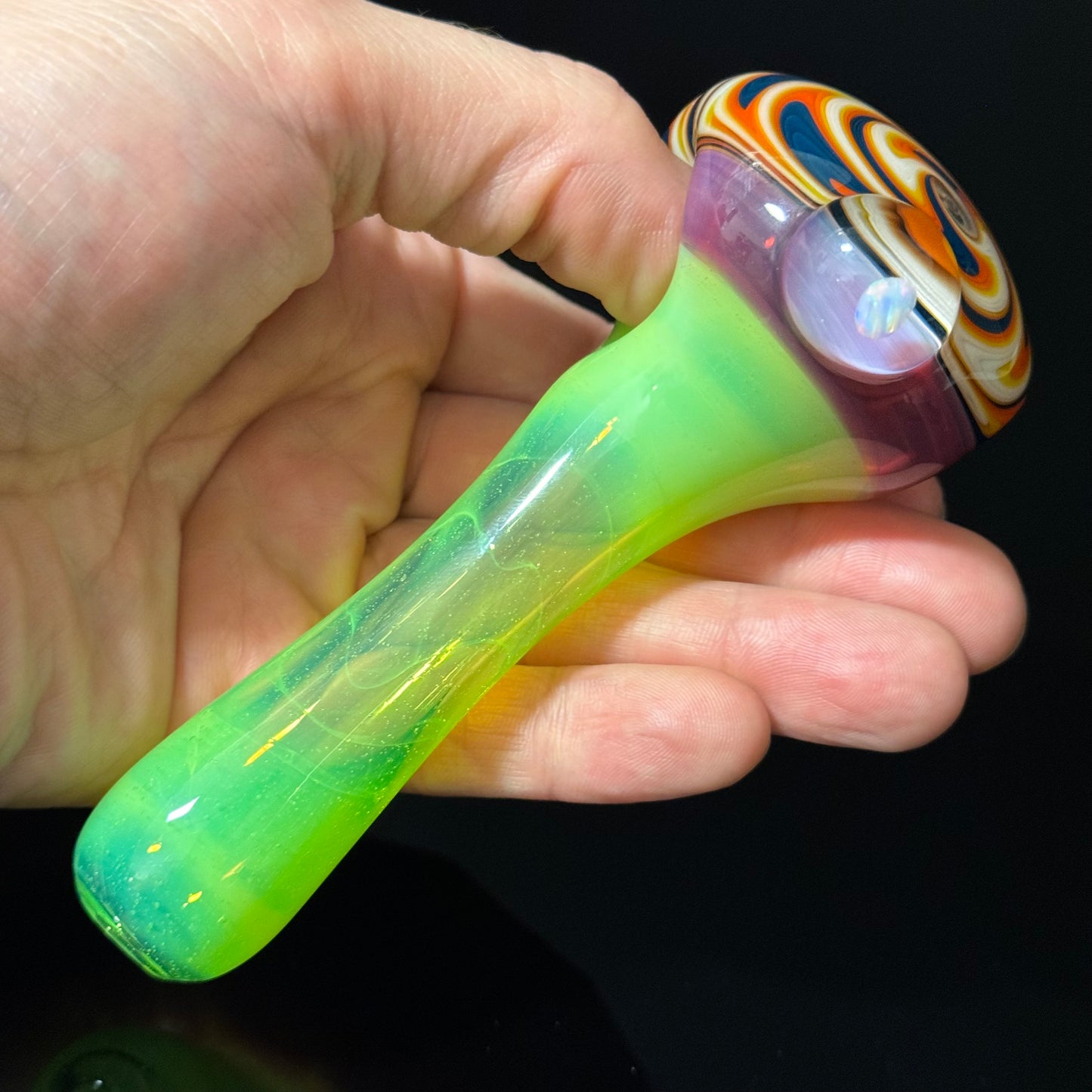 Full Slyme Color Linework Glass Pipe, Heady Hand Blown with An Opal