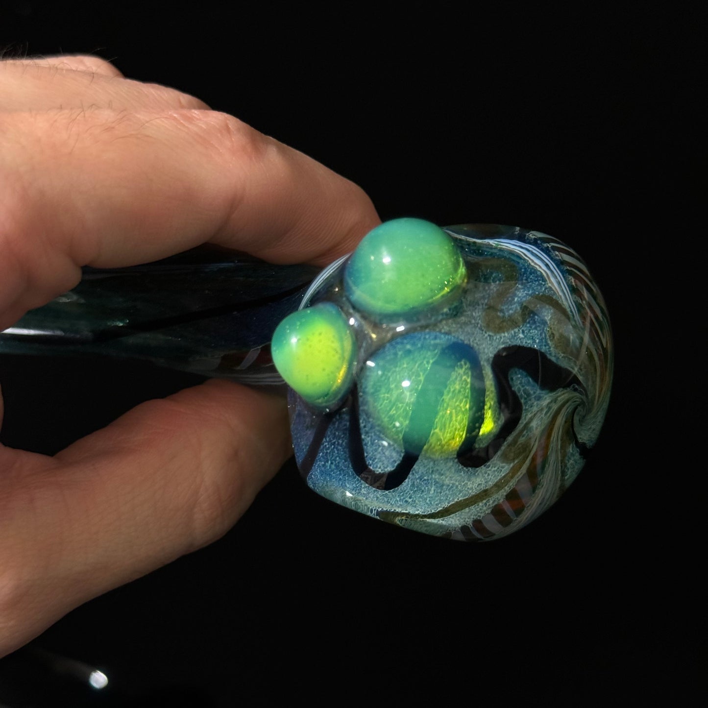 Heavy Inside out Sparkle Blue Glass Pipe with Linework throughout the Heady Pipe