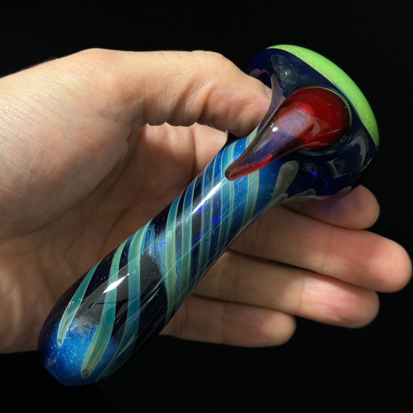 Slyme Bowl with Blue Cobalt Wrapped Color Glass Heady Pipe Hand Blown