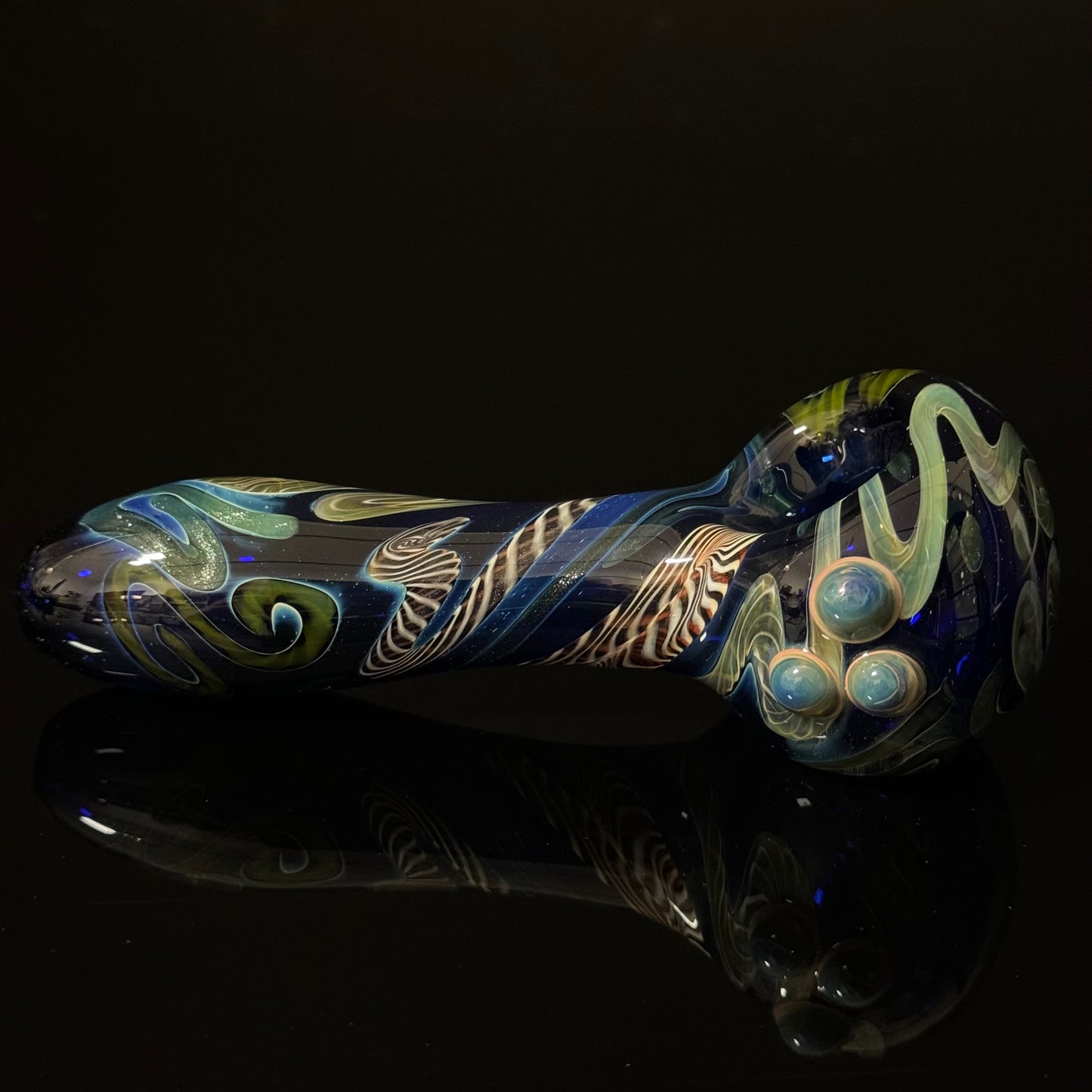 Cobalt Blue Latticino Linework Wrapped Color Glass Heady Pipe Hand Blown