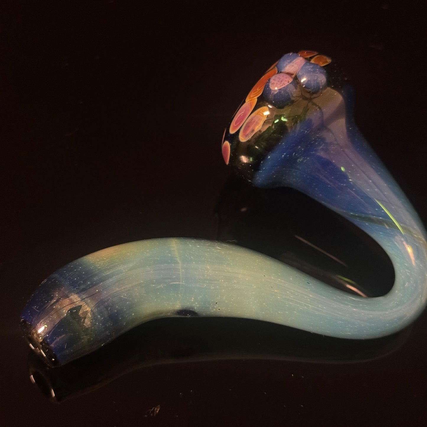 Galaxy Space Silver Fumed Green & Blue Glass Sherlock Pipe, Heady Hand Blown