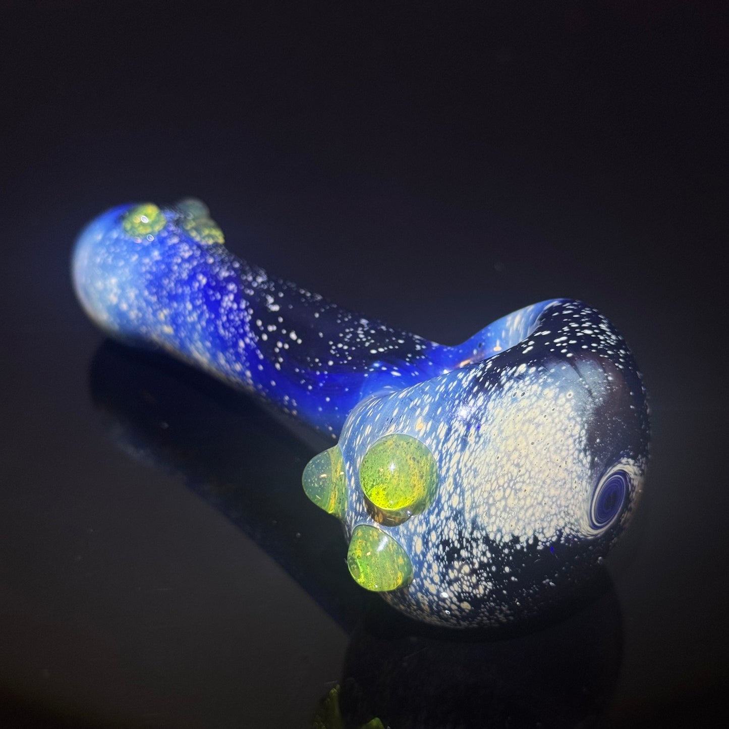 Galaxy Pipe Cobalt Space Pipe W/ Color Change Marbles - Slyme to Pink Slyme Fumed Cobalt Glass Pipe, Heady Hand Blown