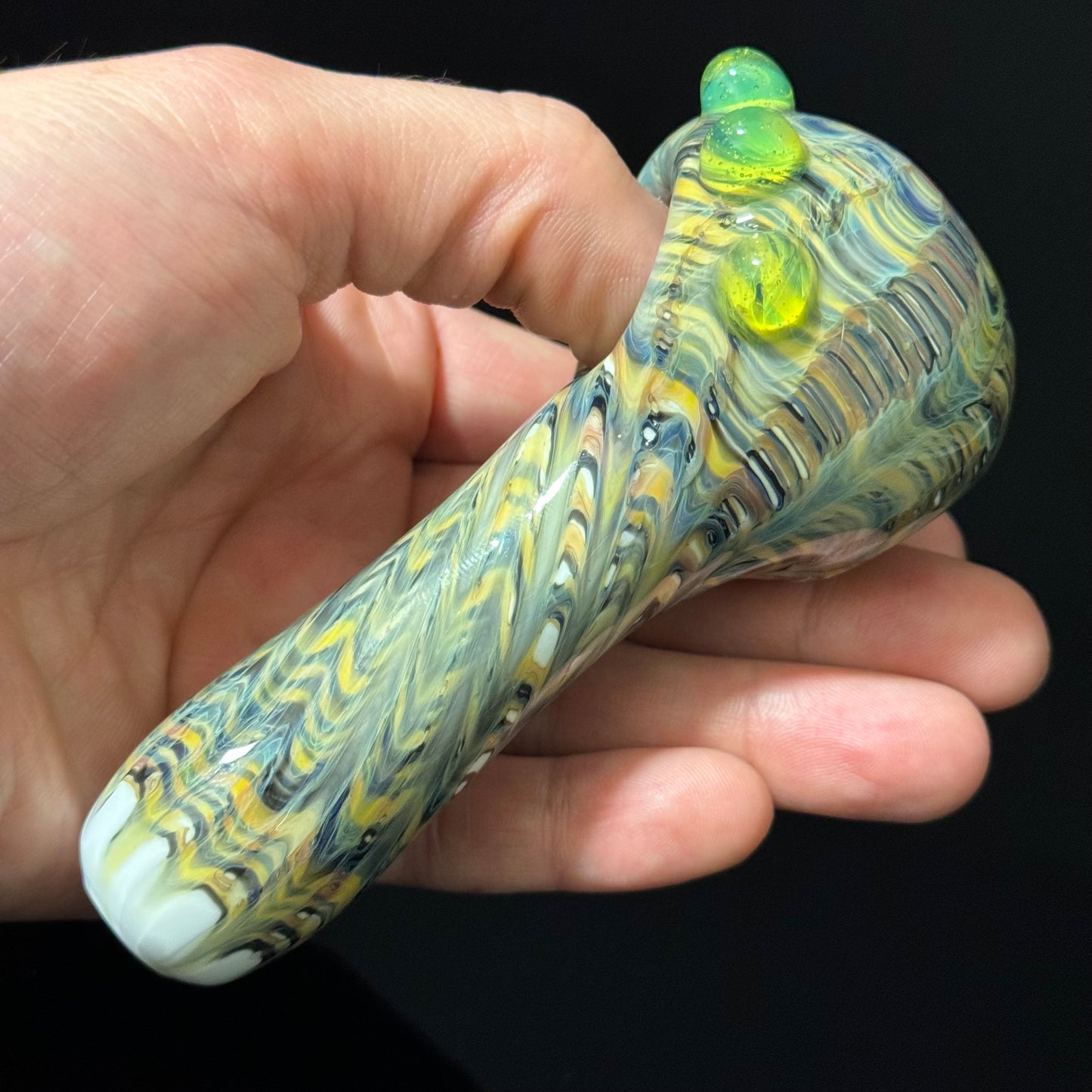 Solid White Pipe with a Multicolor Wrap Heady Hand Blown